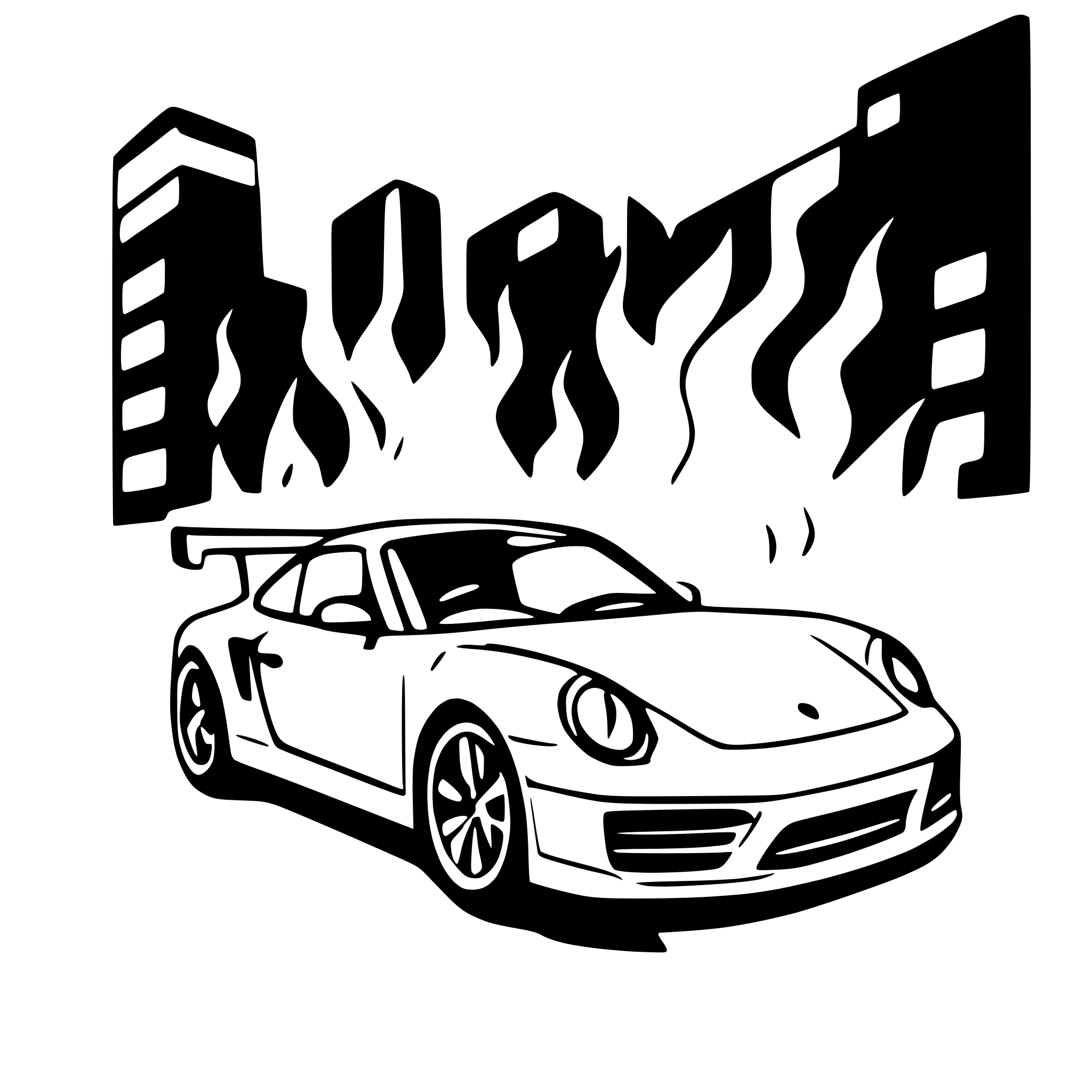 AI-generated SVG of a porche burning out