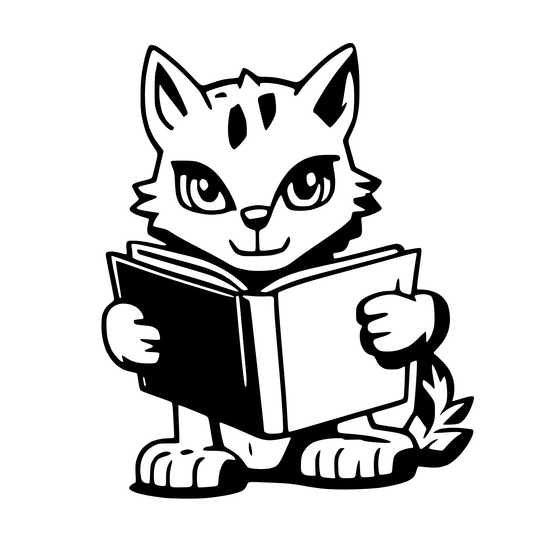 AI-generated SVG of 'cartoon bobcat reading book'