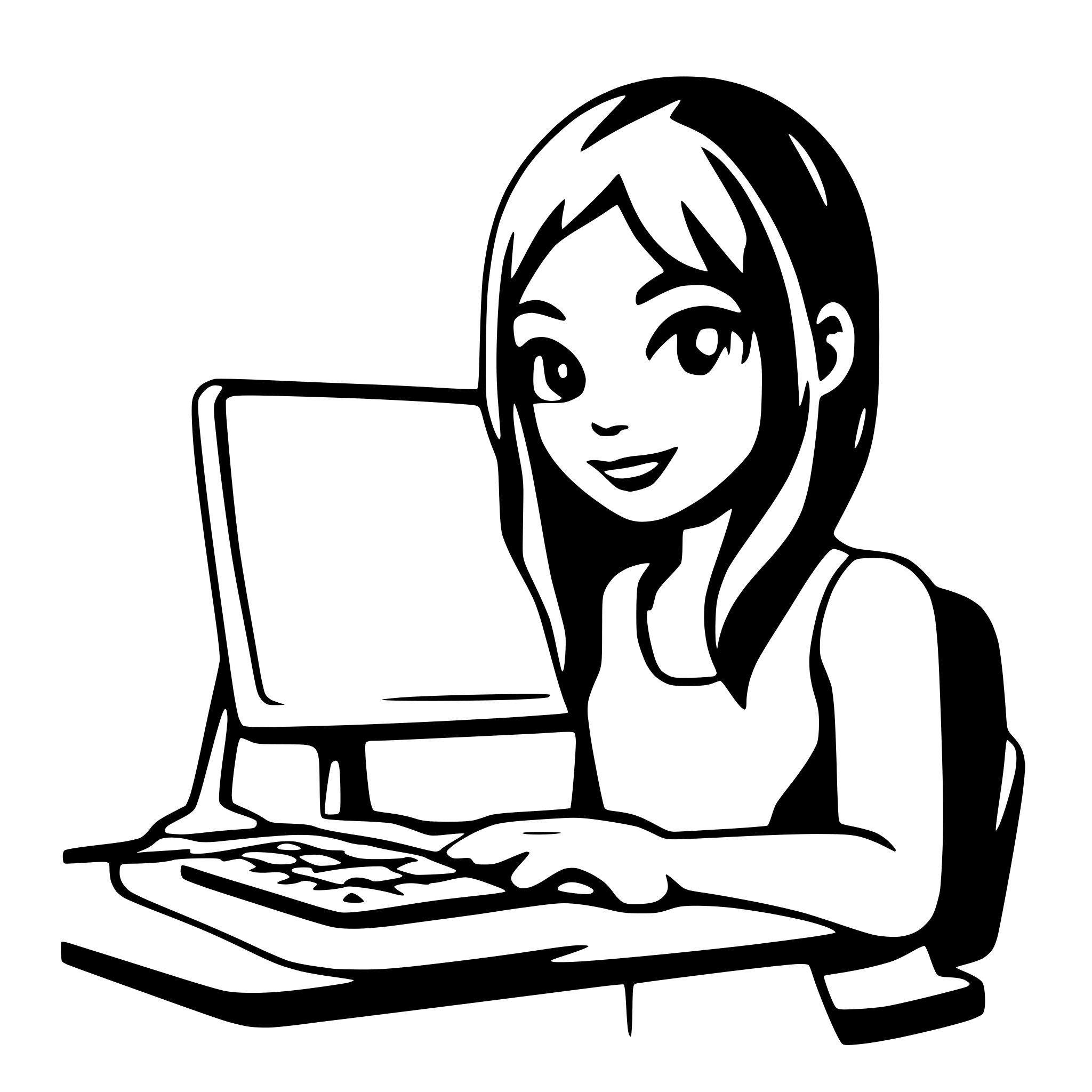 AI-generated SVG of a student behind a computer