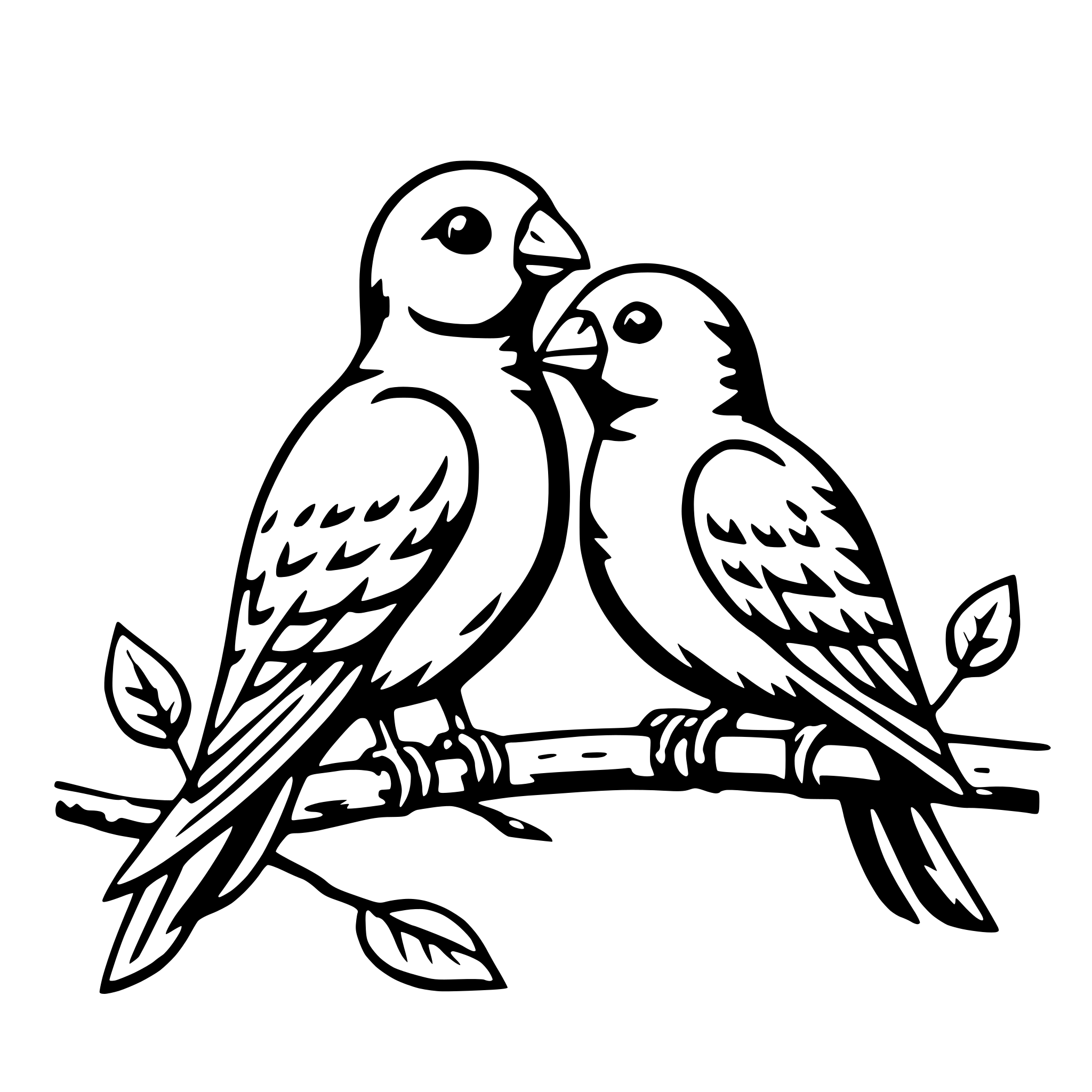 AI-generated SVG of 'lovebirds on a branch'
