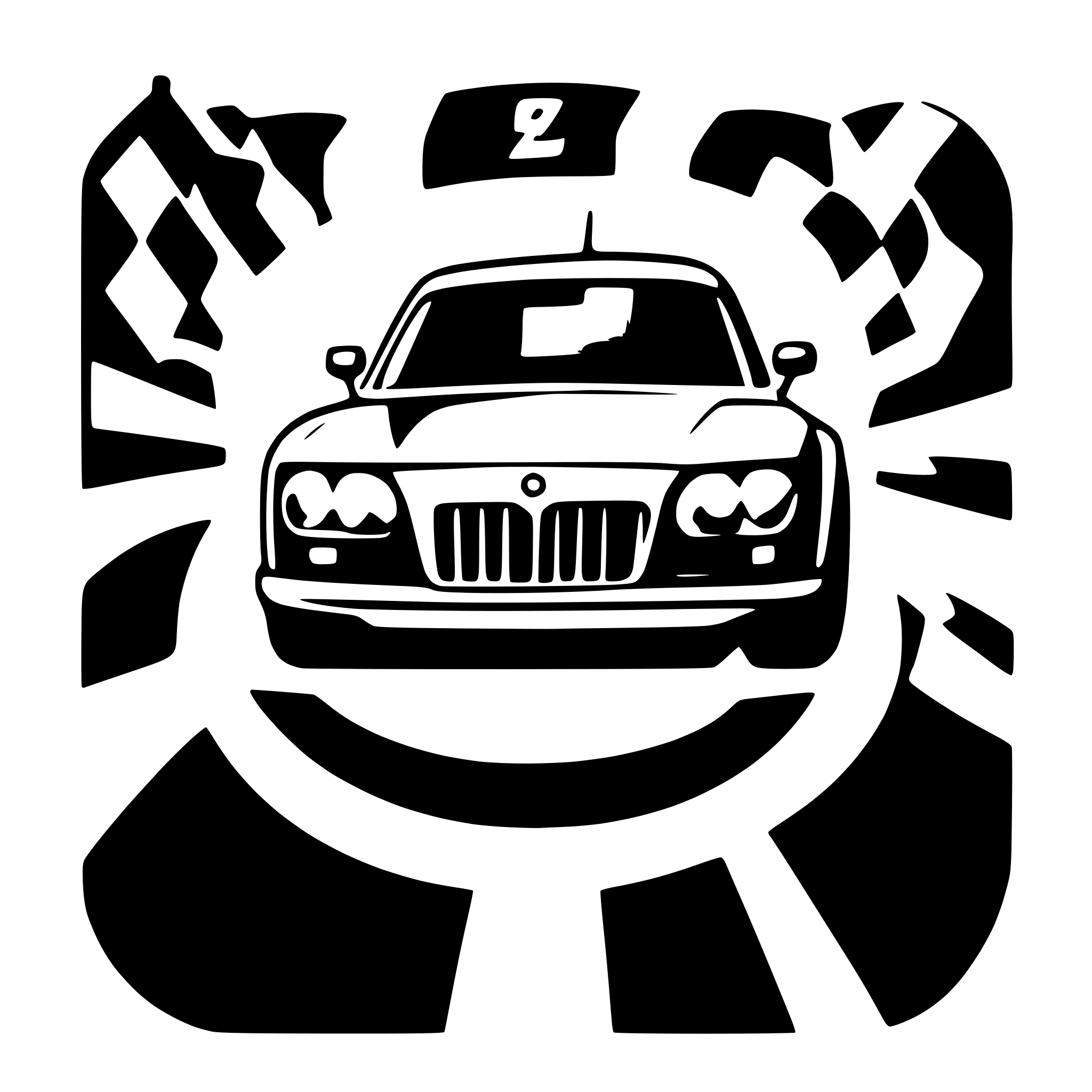 AI-generated SVG of a A BMW car driving through the finish line in a race. In the foreground, there is a classic race finish banner with the word 'ZIEL' written on it. The image is minimalistic, with no background, no shadows, and a clean, simple style.