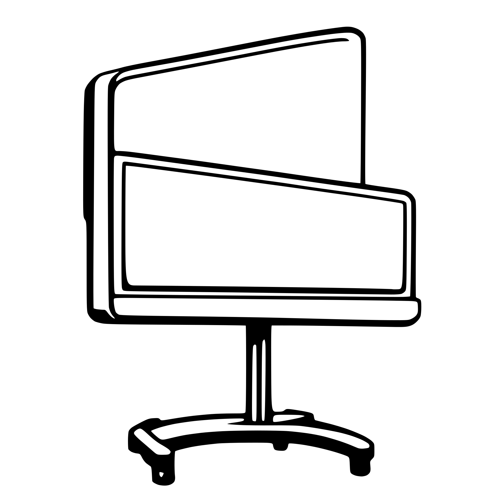 AI-generated SVG of 'Create a simple SVG image in black and white using a minimalist line-drawing style with no shading, gradients, or background. Render a simple, blank classroom whiteboard on a stand with an eraser and a marker sitting in the frame in a strictly flat, 2D orthographic (head-on) view with crisp, clearly defined lines and no perspective distortion.'