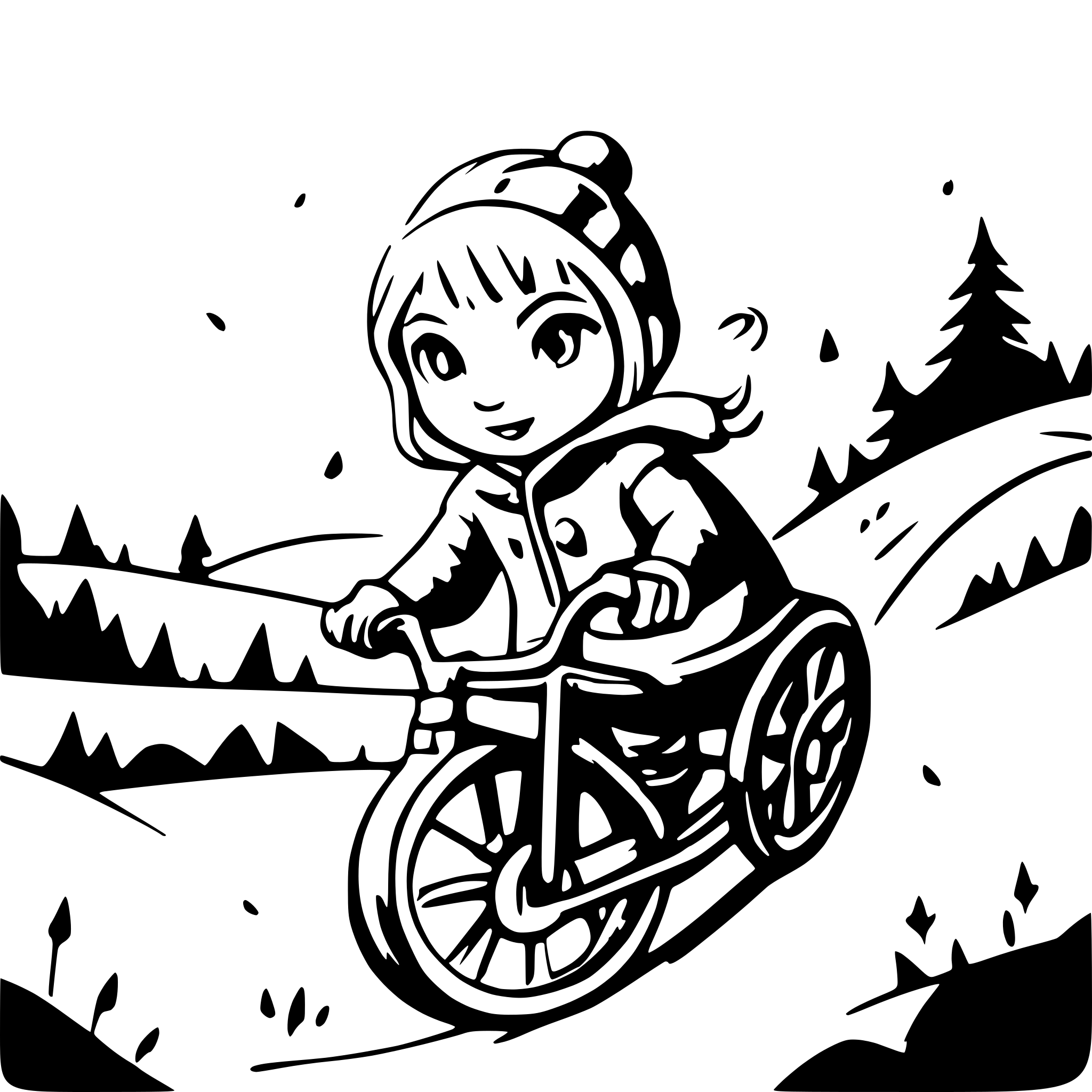 AI-generated SVG of a Children ride down the hill in winter