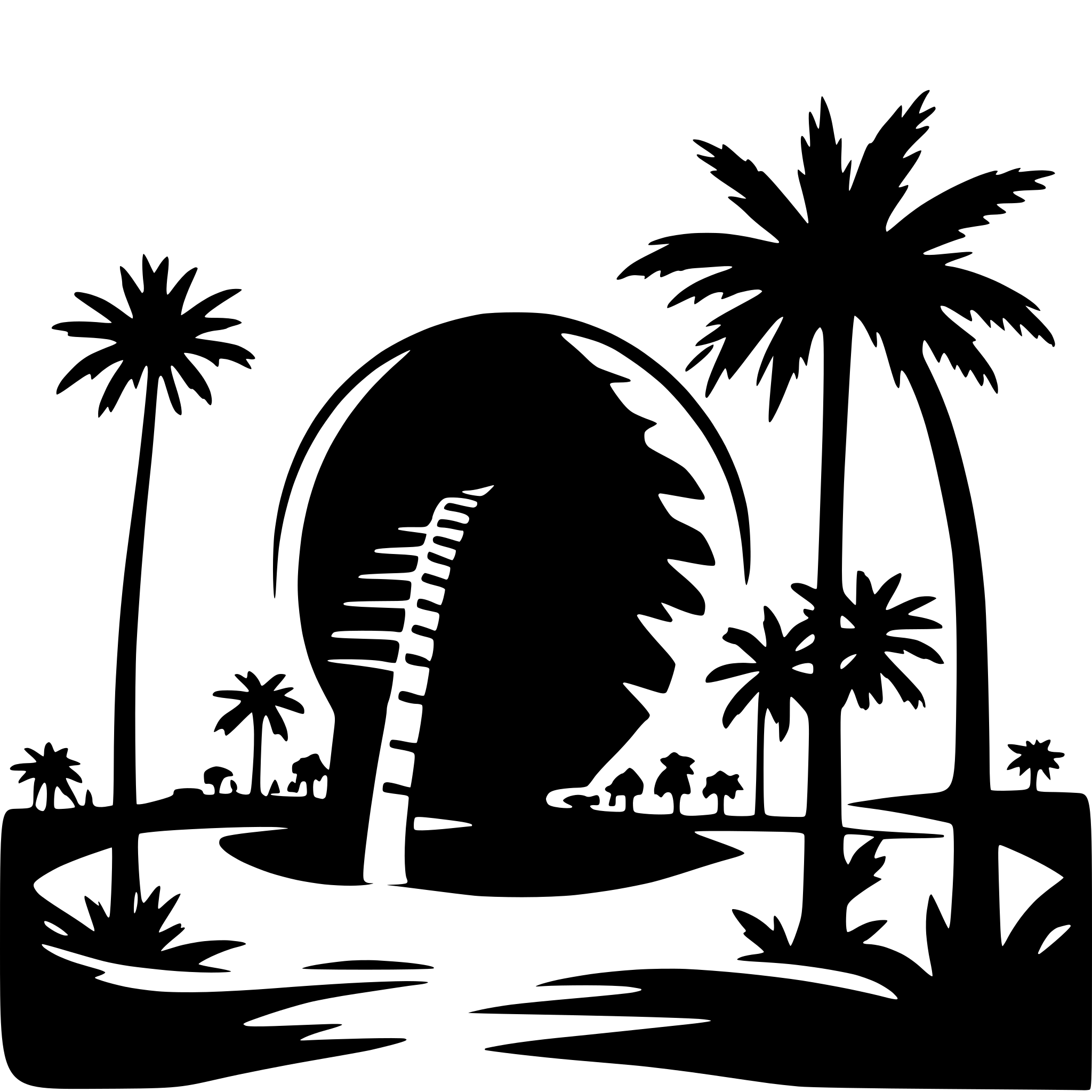 AI-generated SVG of a arabian dune with palm trees and calm oase