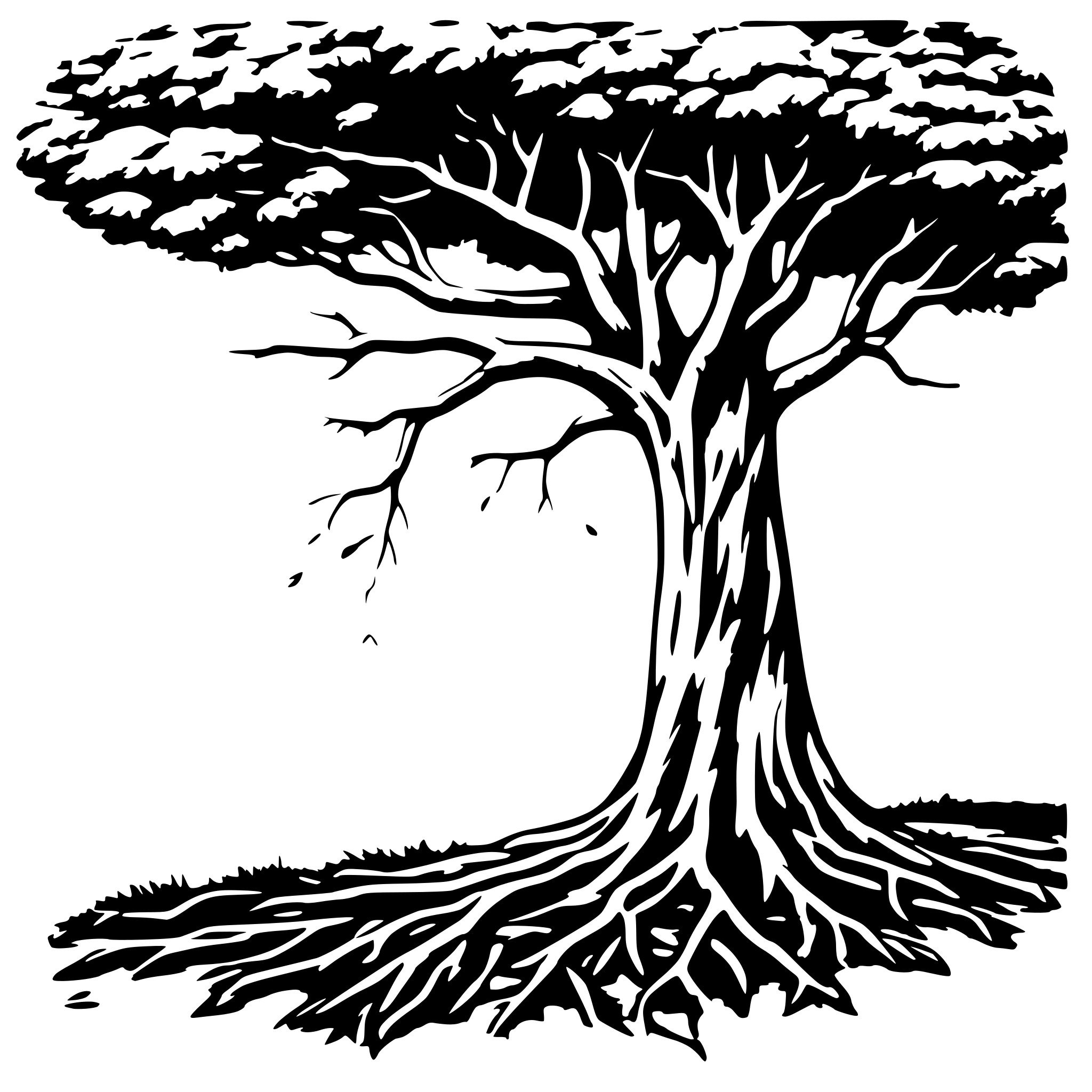AI-generated SVG of a A simple sketch of a tree with deep roots labeled “Ethics.”