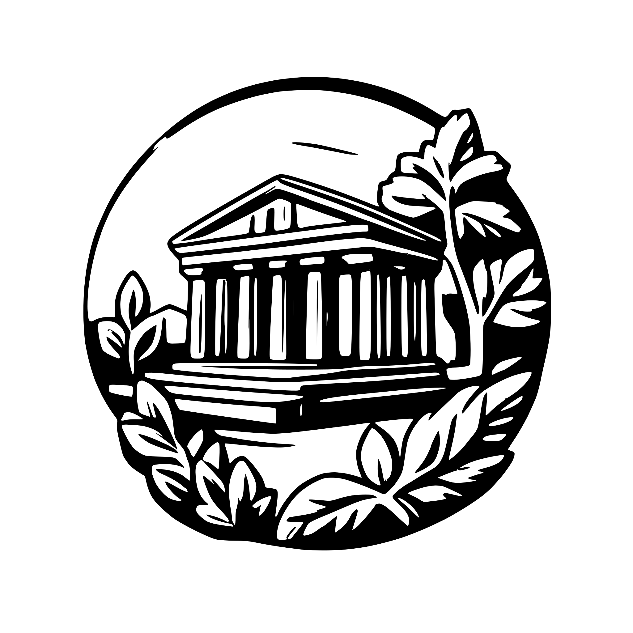 AI-generated SVG of 'draw a greek temple in the foreground with  olive trees in the background as a logo for a farm producing Sicilian extra virgin olive oil'