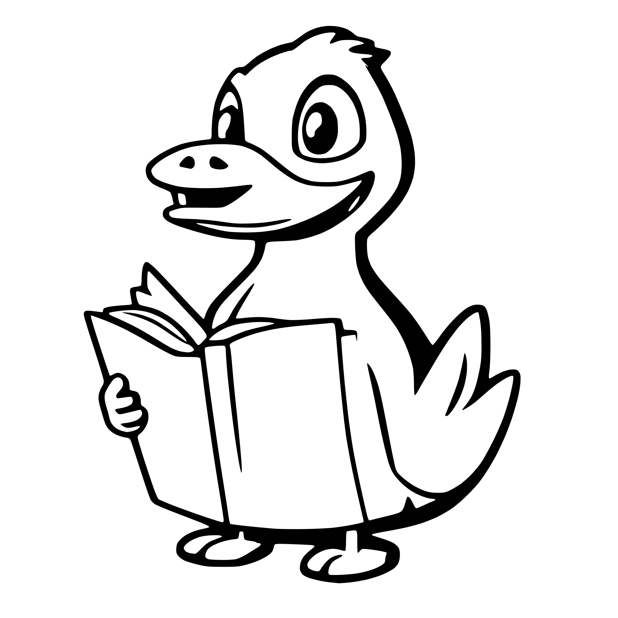 AI-generated SVG of a a cartoonish duck with a mouth like a book. In 3d