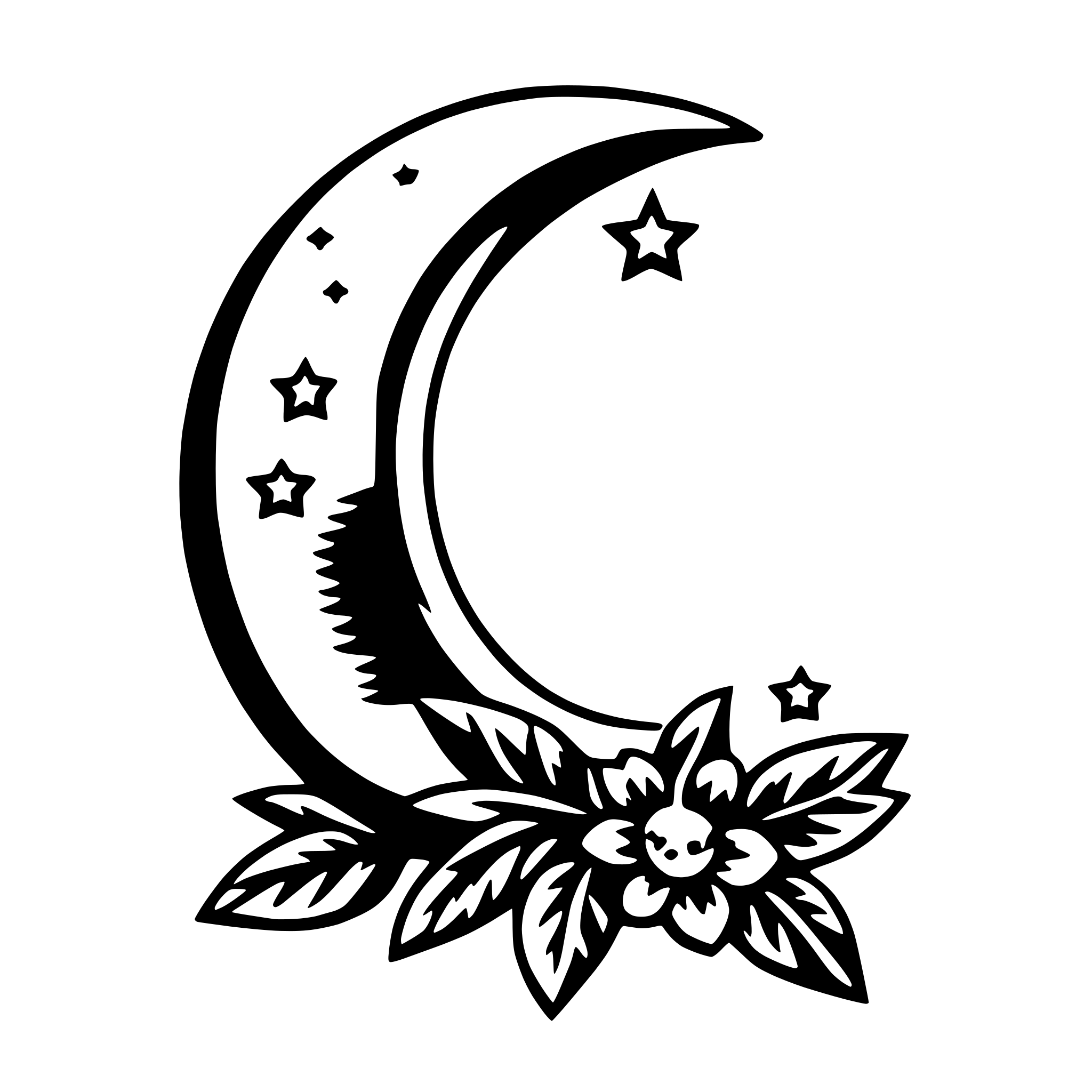 AI-generated SVG of 'crescent moon and stars'
