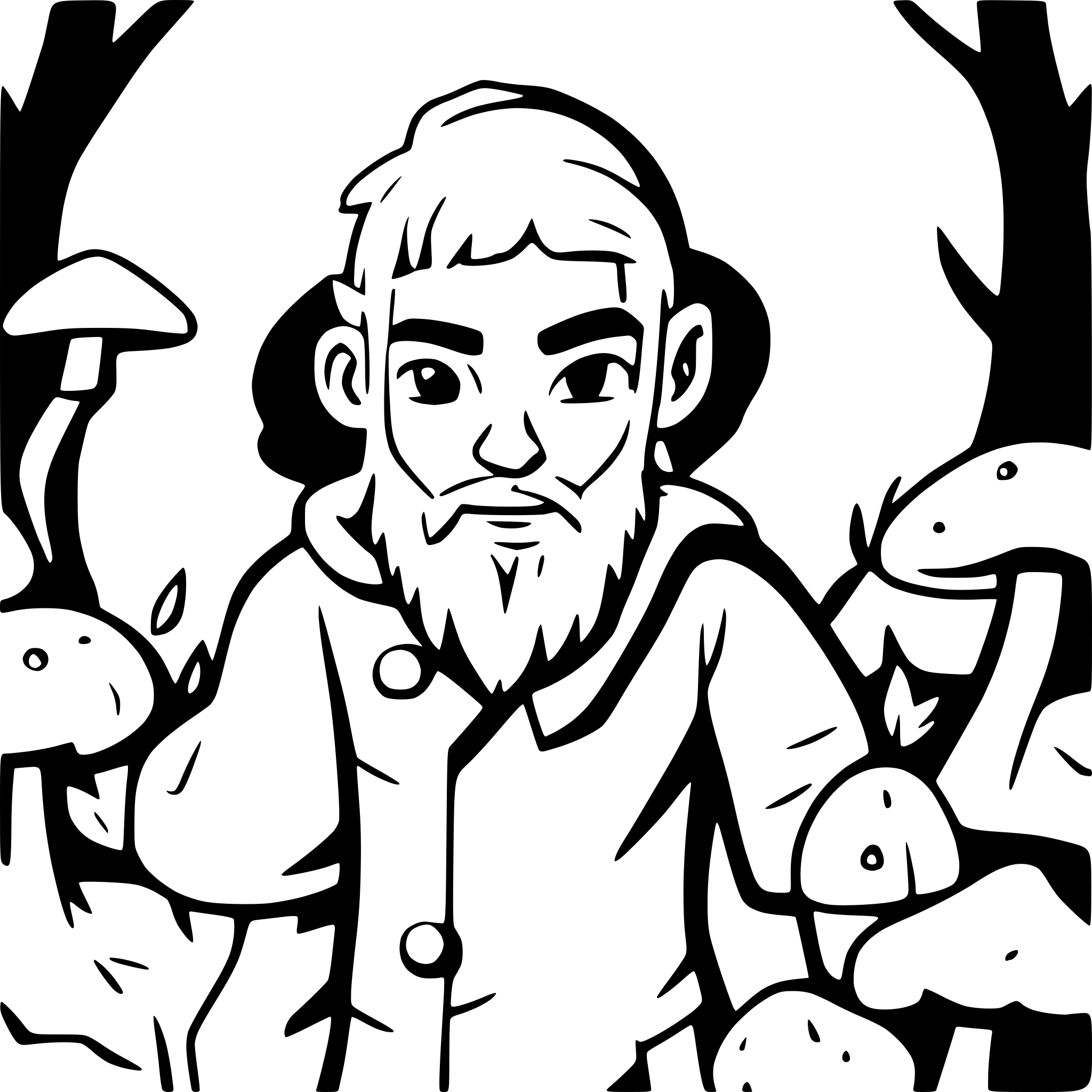 AI-generated SVG of a male druid with beard in the forest with mushrooms