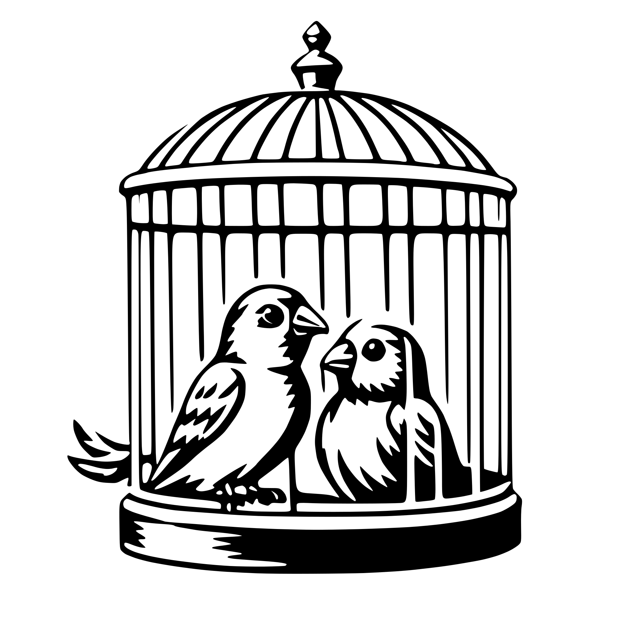 AI-generated SVG of 'lovebirds in cage'