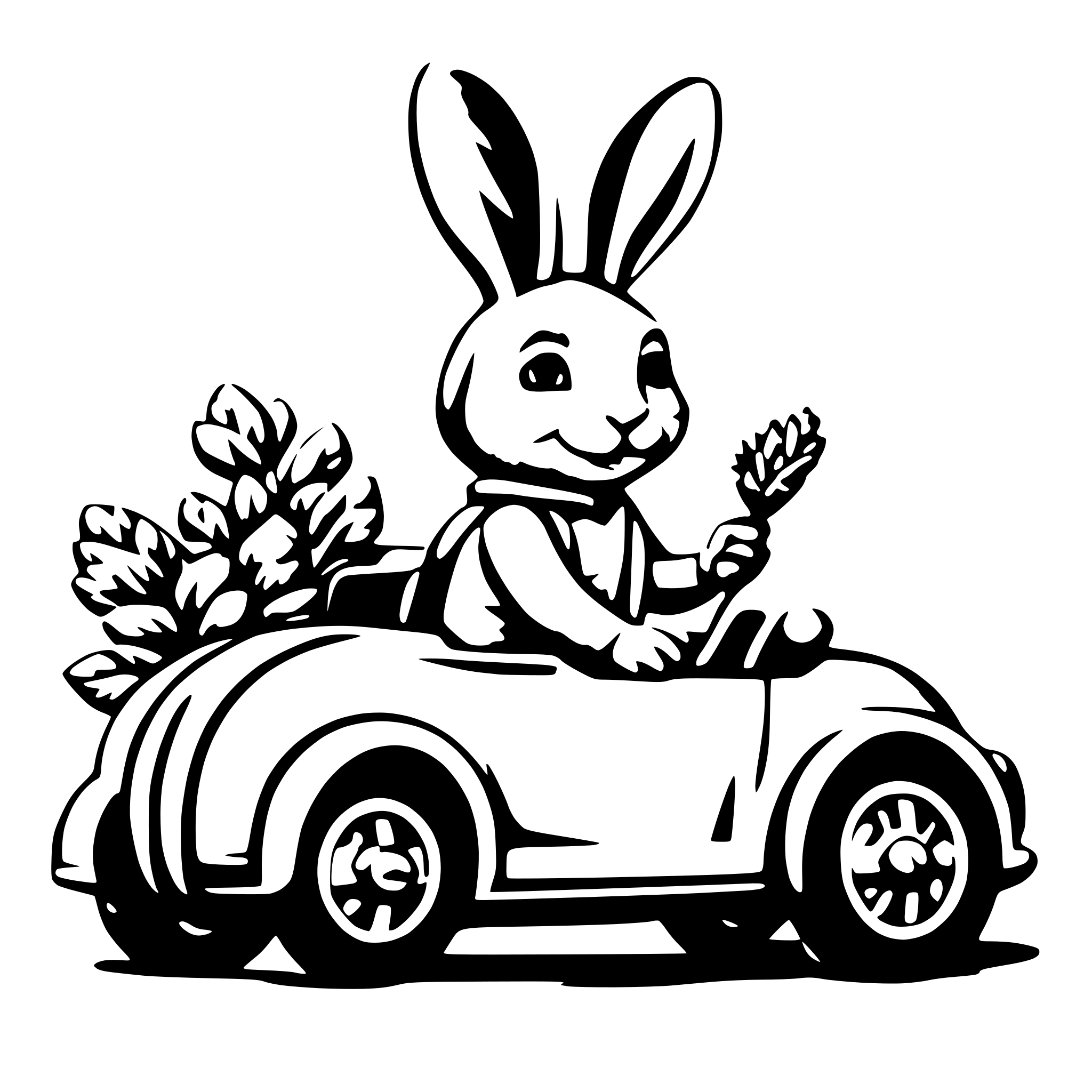 AI-generated SVG of 'Cute bunny driving carrot car'