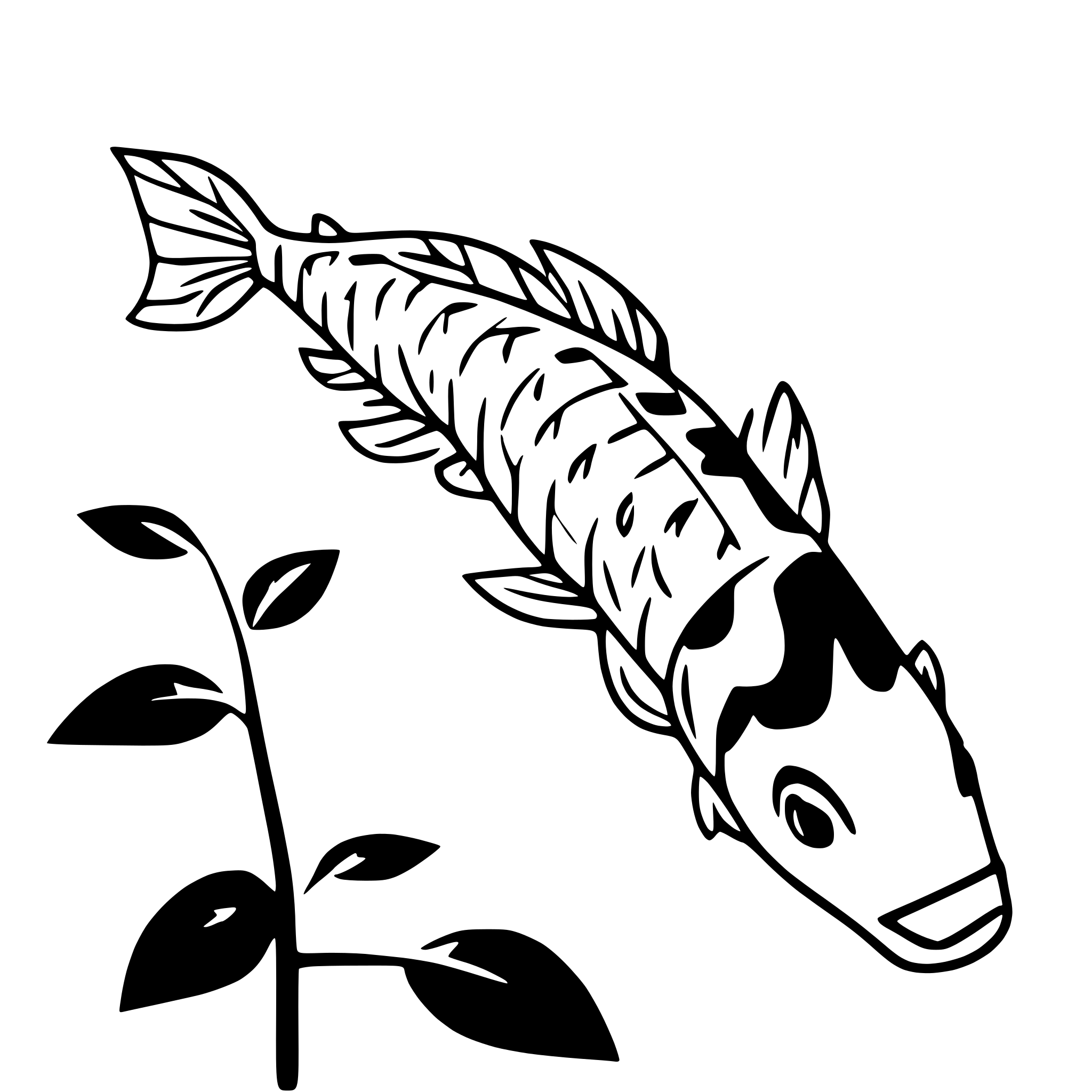 AI-generated SVG of a koi fish swimming upstream