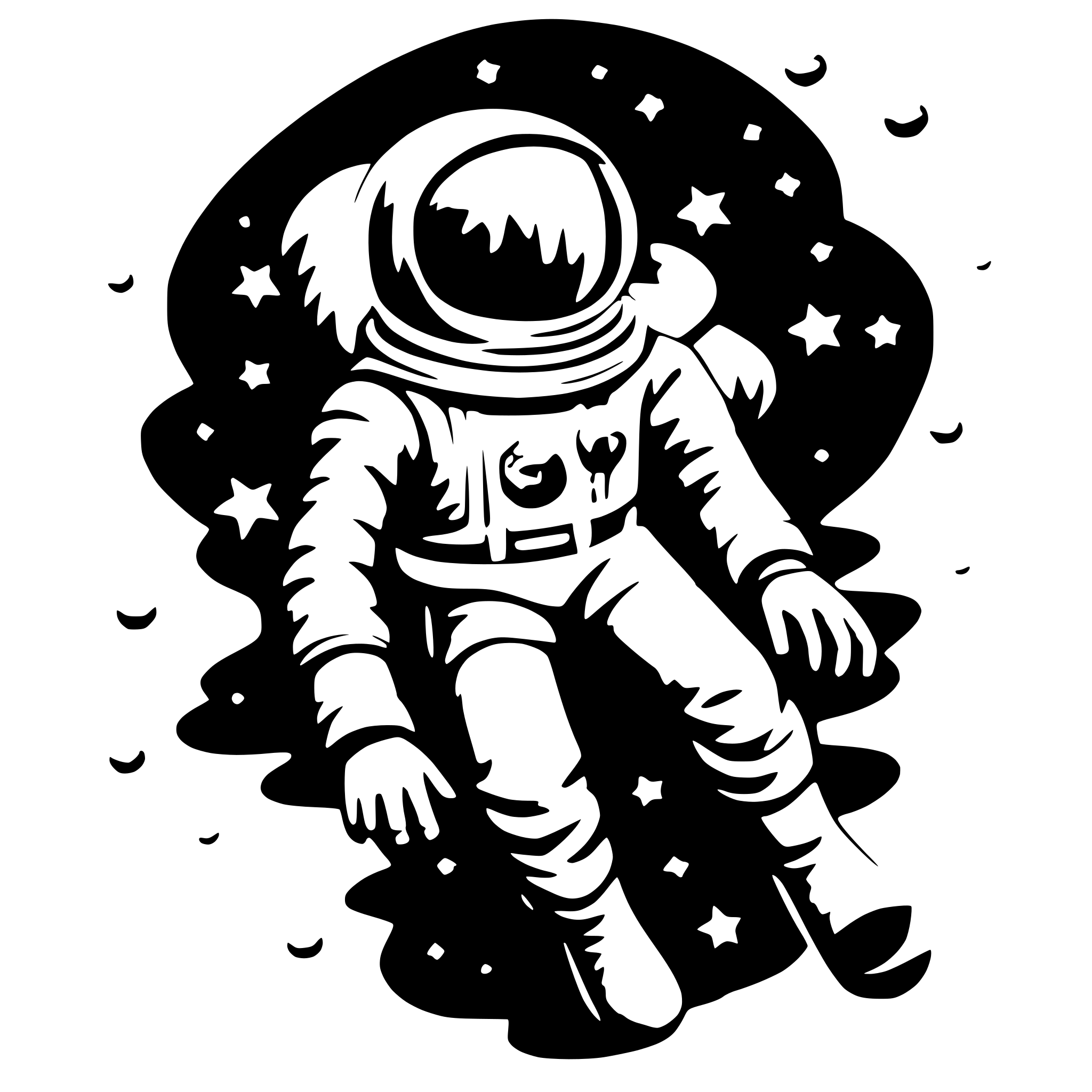 AI-generated SVG of a astronaut floating between stars