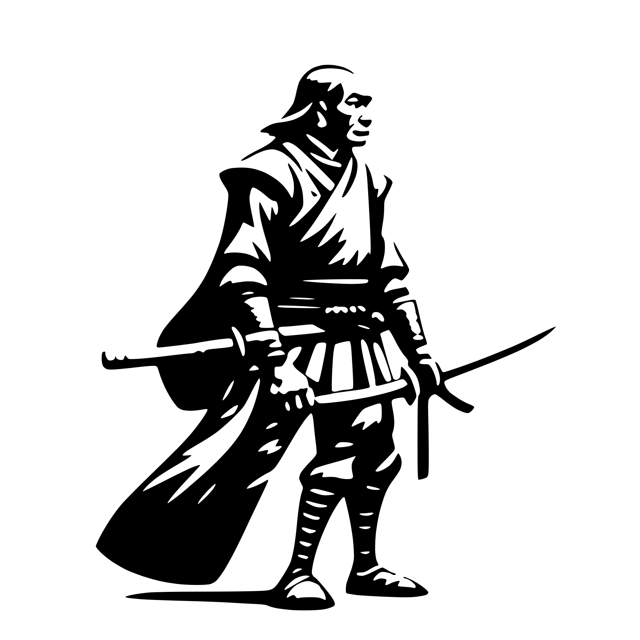 AI-generated SVG of a old samurai, side view, nostalgic