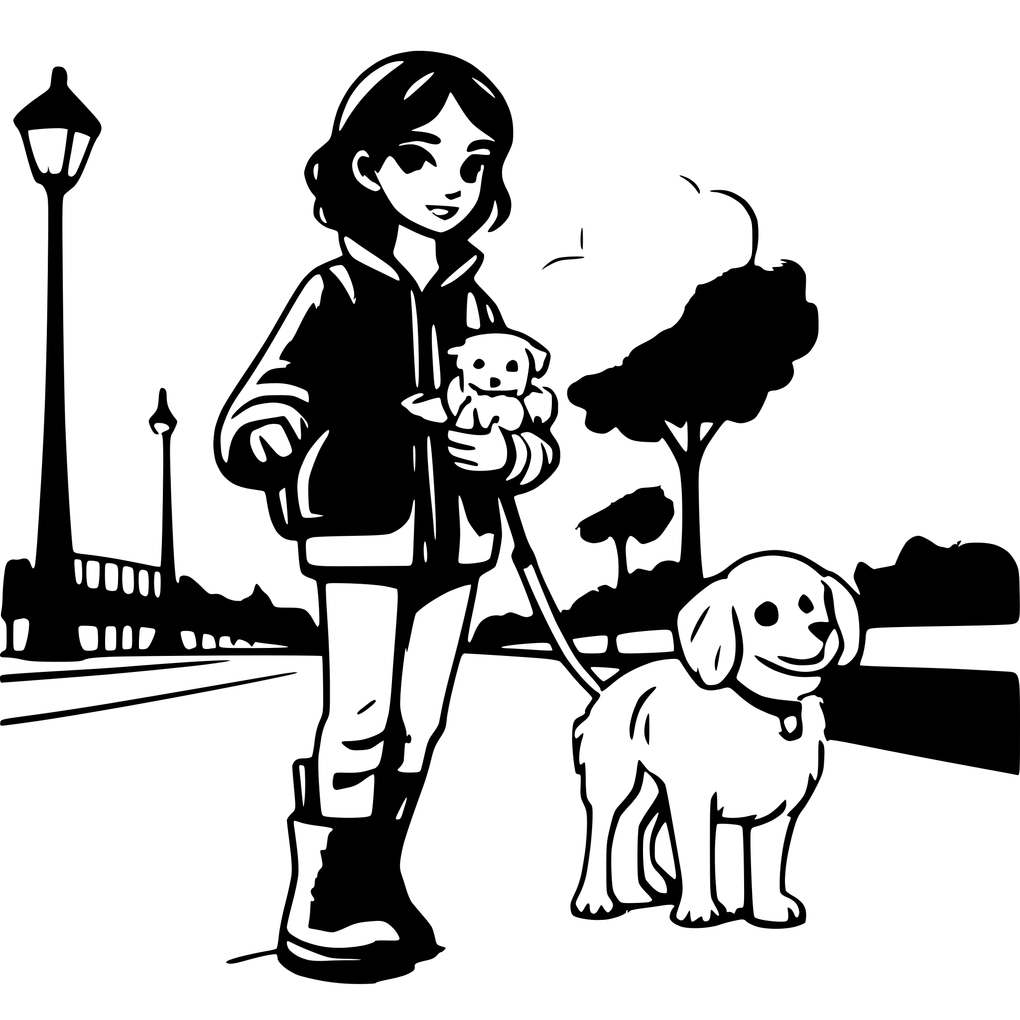 AI-generated SVG of a Two brown boys with curly black hair walking a white Maltese puppy in the park.