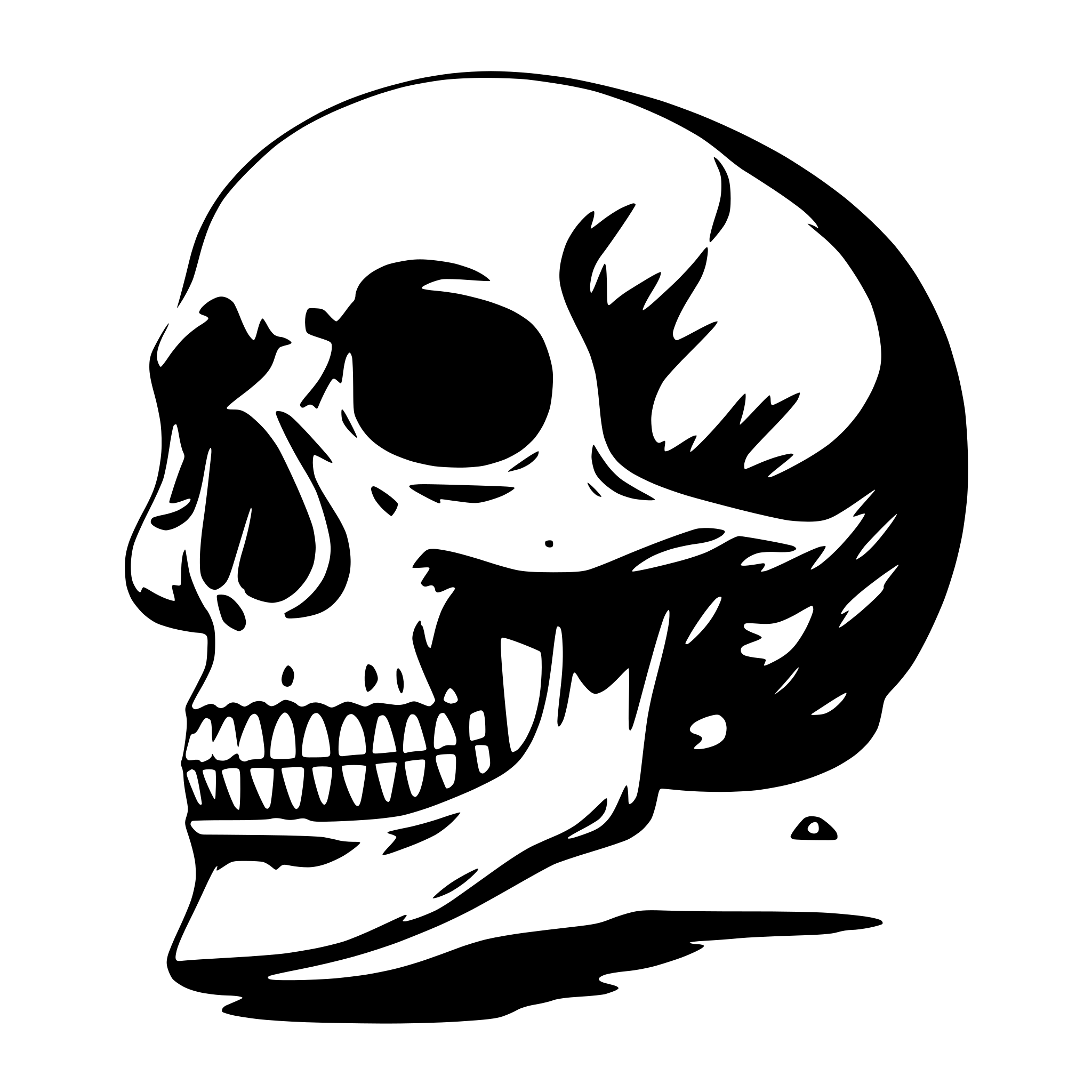 AI-generated SVG of a skull looking left