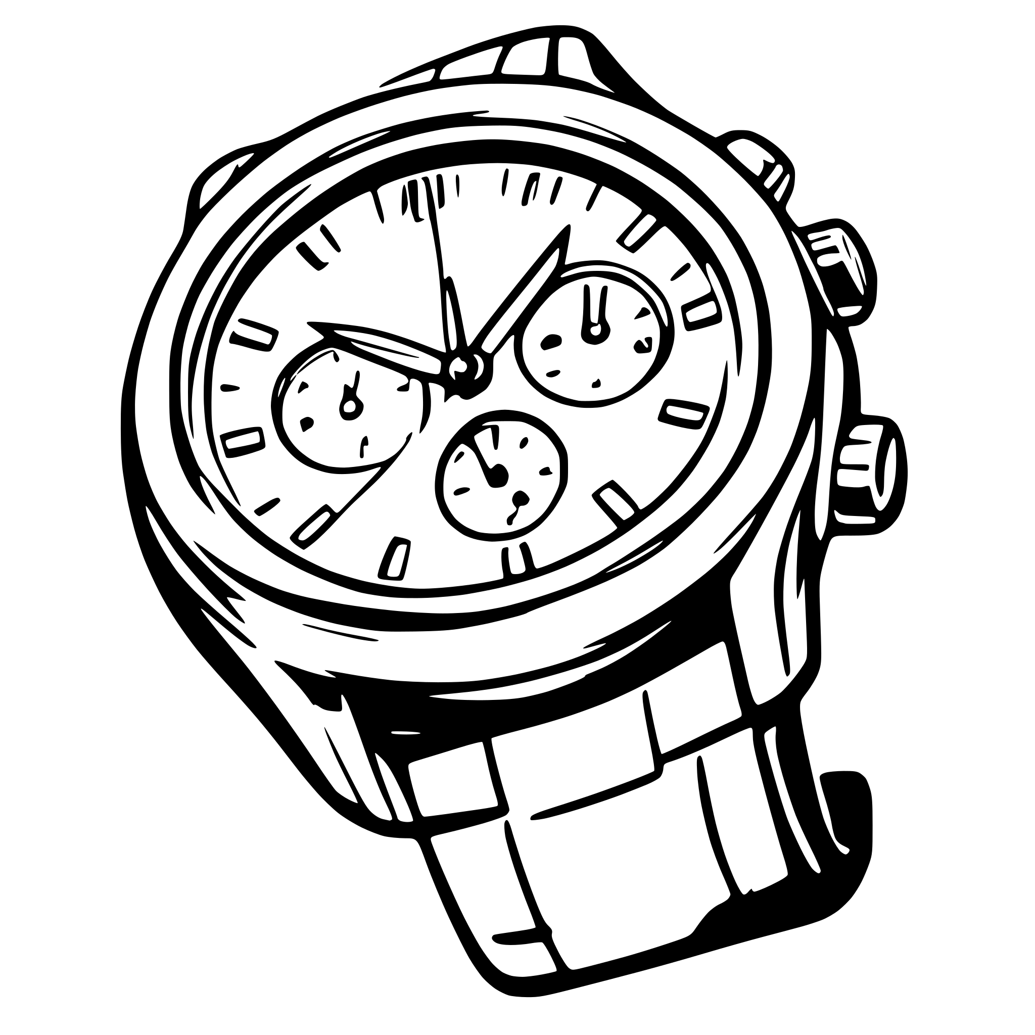 AI-generated SVG of a Wristwatch flying slightly at an angle from the side