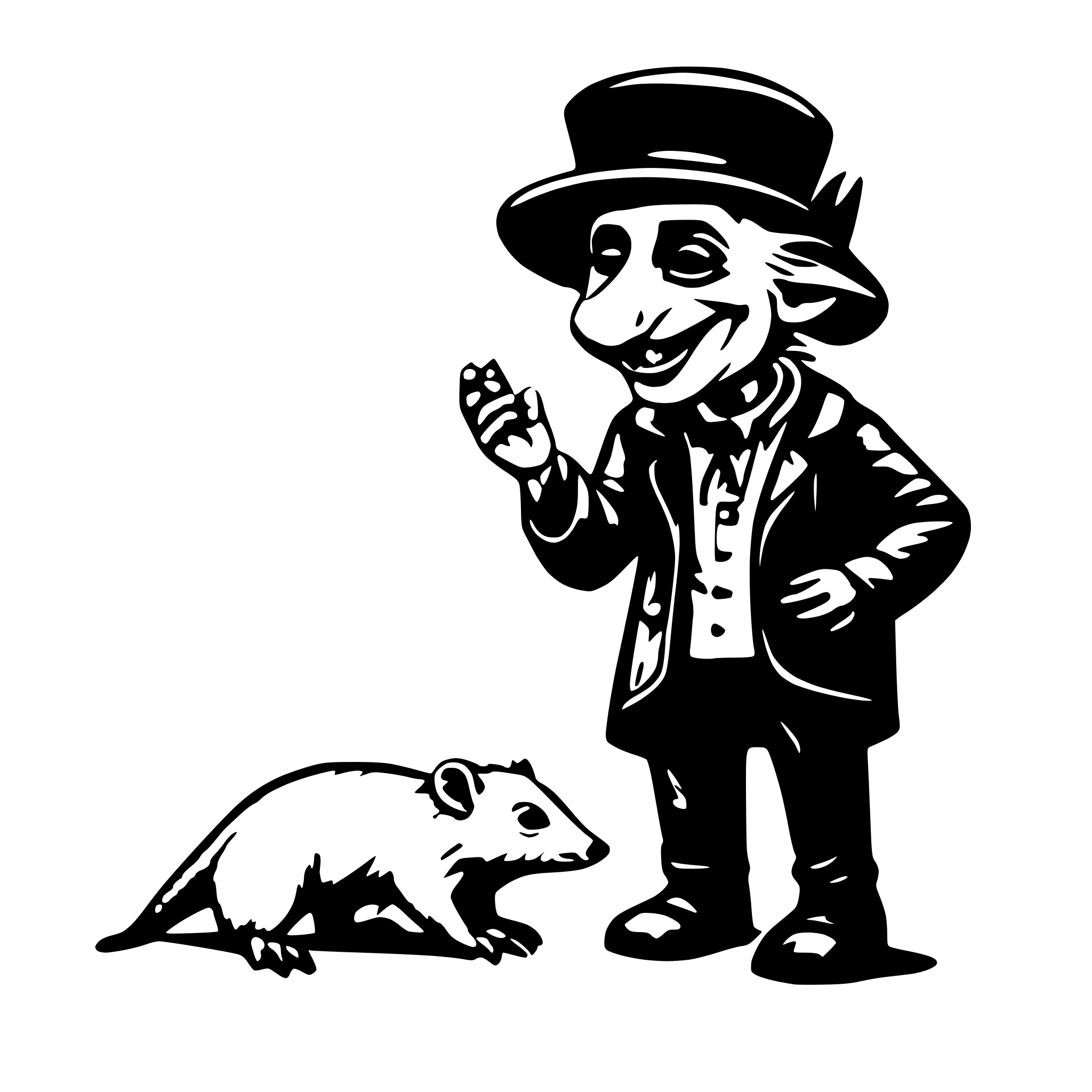 AI-generated SVG of a 3d animated cartoon of a opossum street preacher