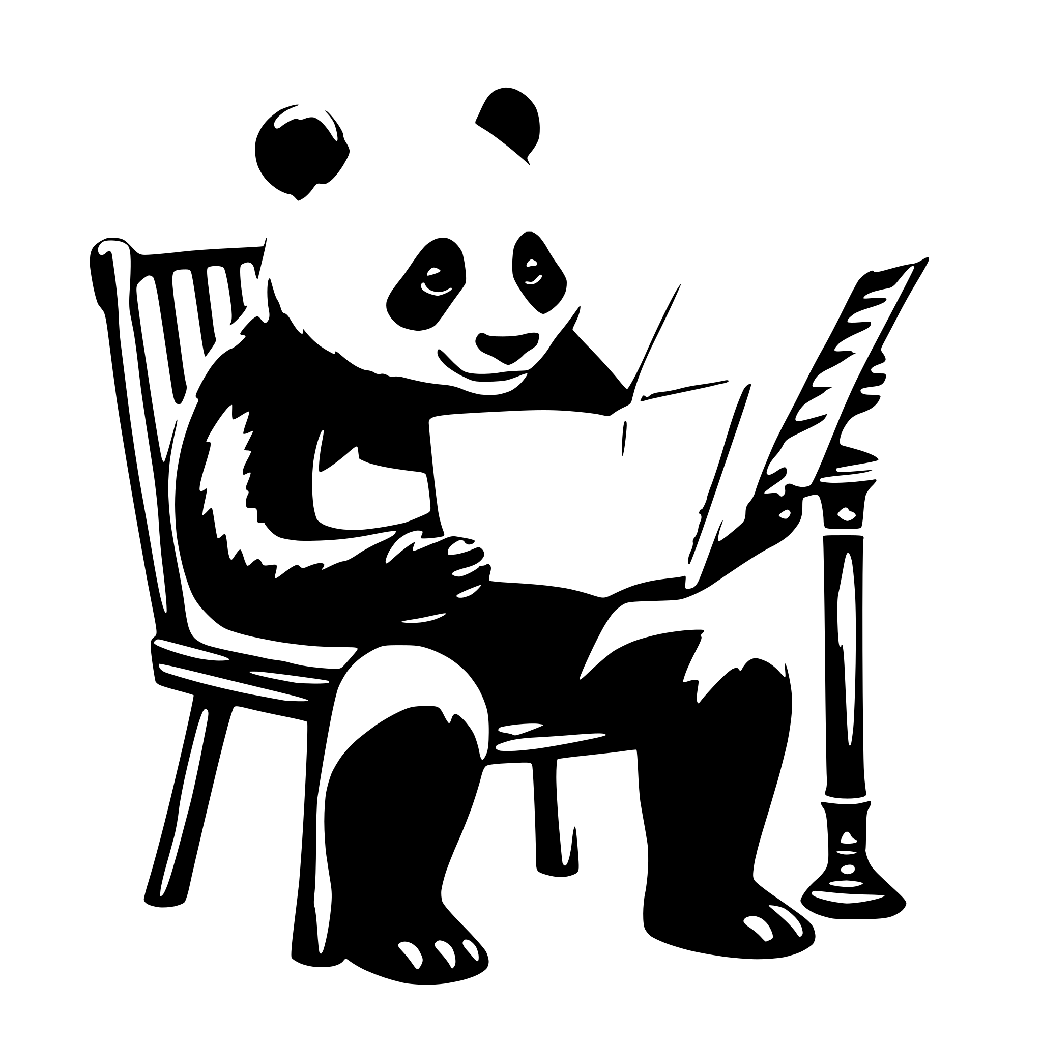 AI-generated SVG of 'a panda sit on a chair reading a very big book'