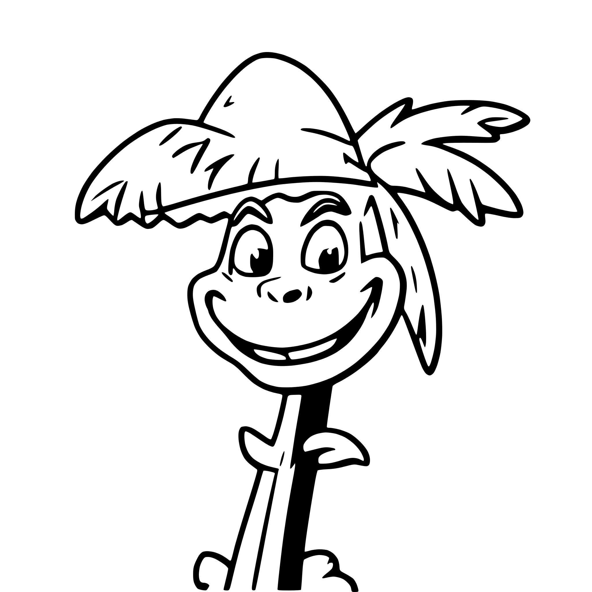 AI-generated SVG of a cartoon movie character the grinch wearing a sombrero beside a palm tree