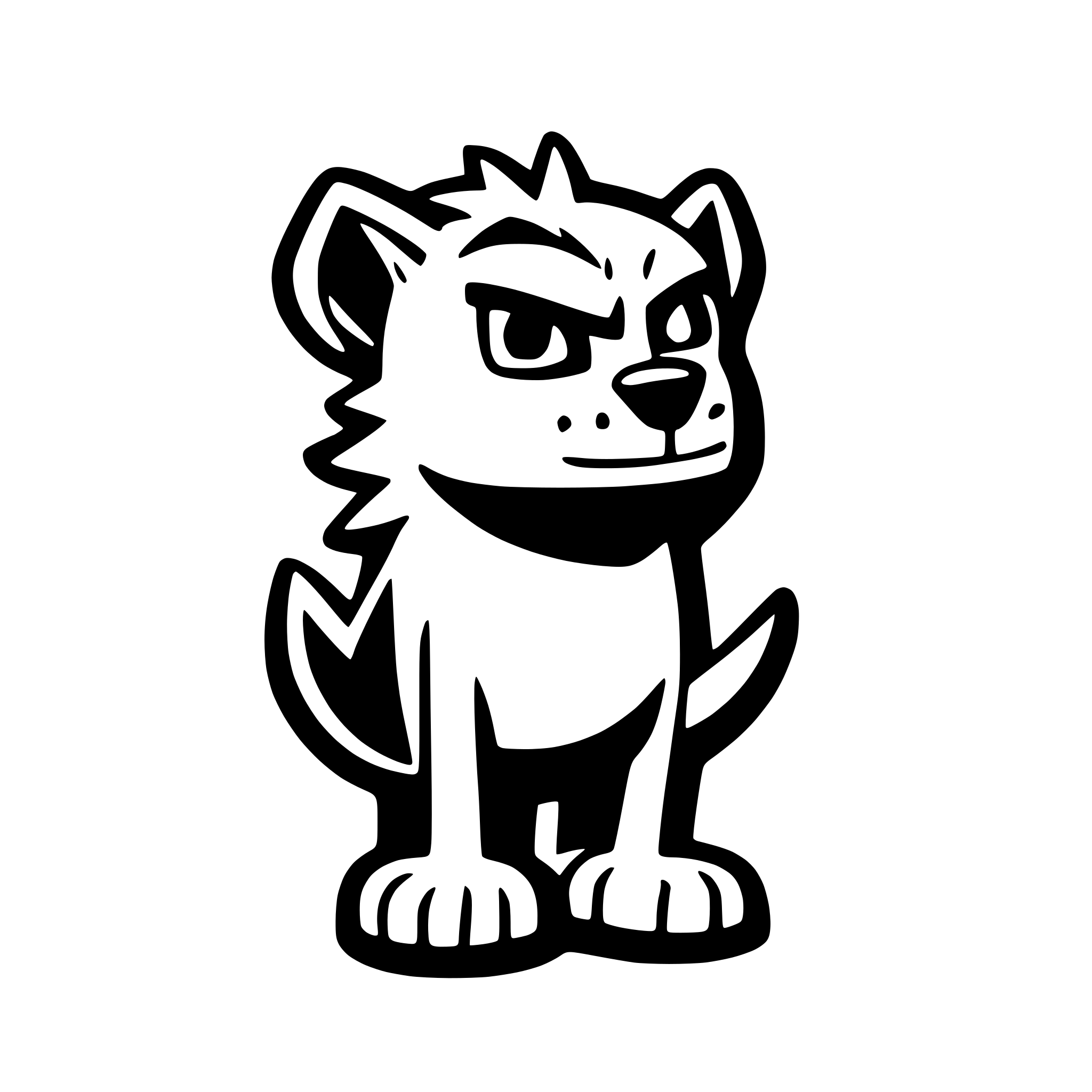 AI-generated SVG of a "A bold, black and white cartoon-style angry dog illustration, sitting down with short legs, spiky f
