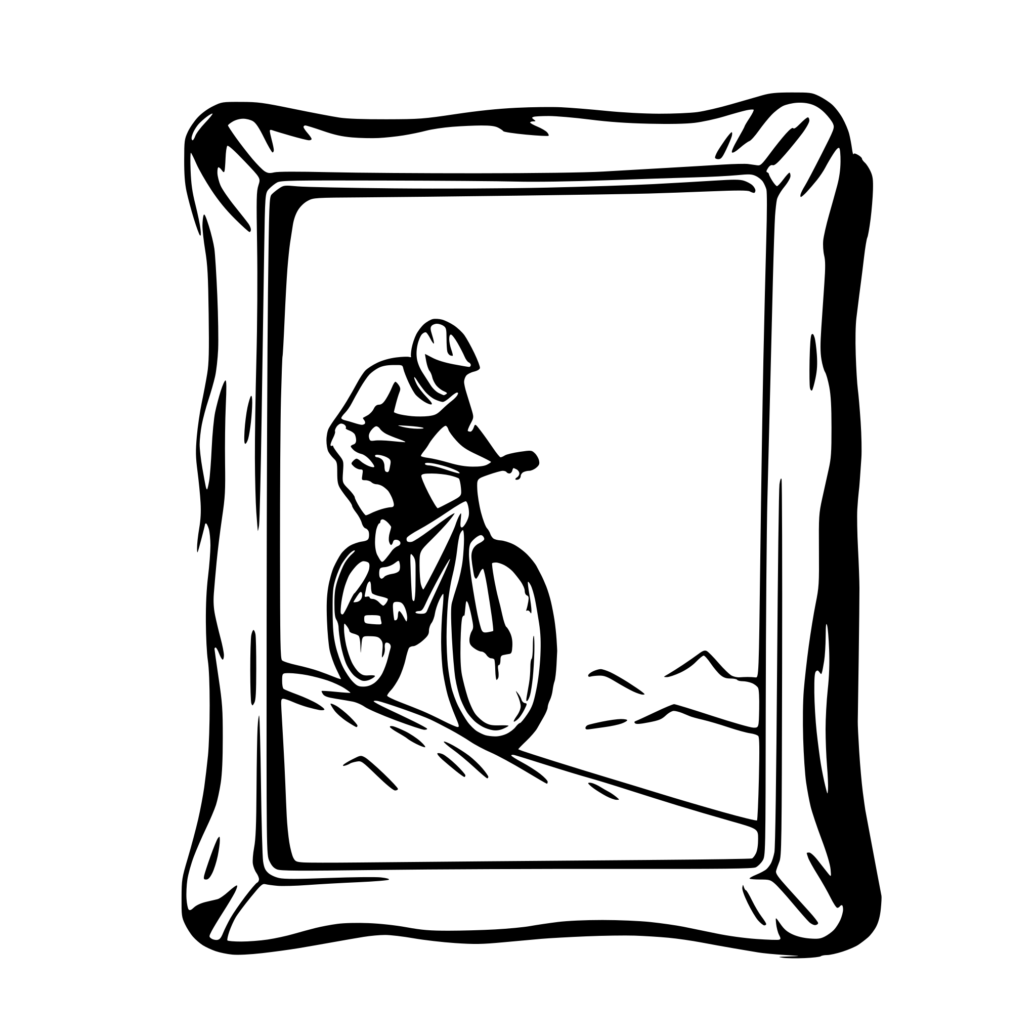 AI-generated SVG of a mountainbike breaking out of a picture frame