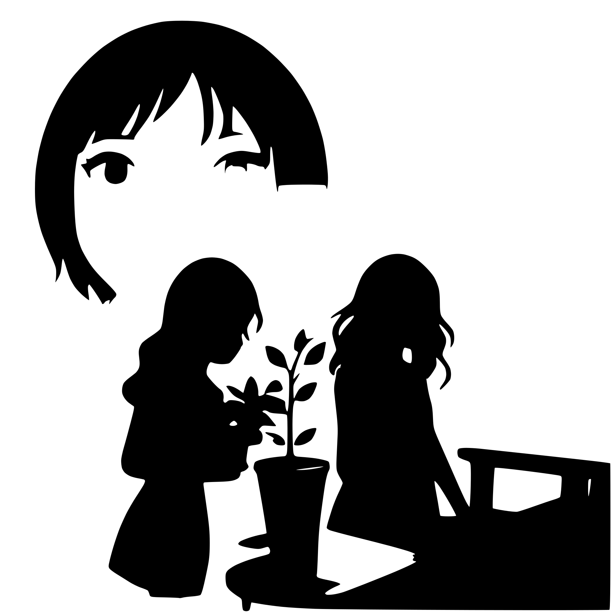 AI-generated SVG of a 2 friends, silhouettes only black and white