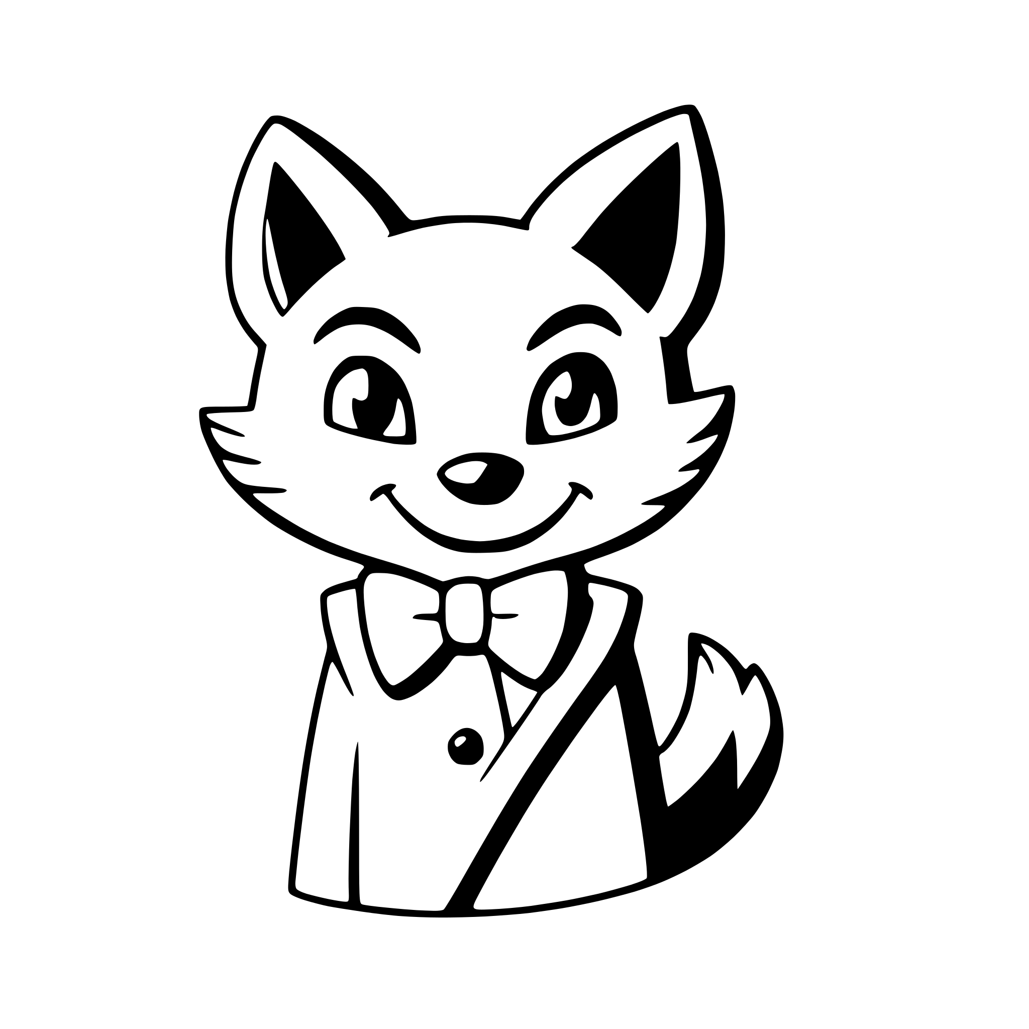 AI-generated SVG of a a grinning fox with a bow tie