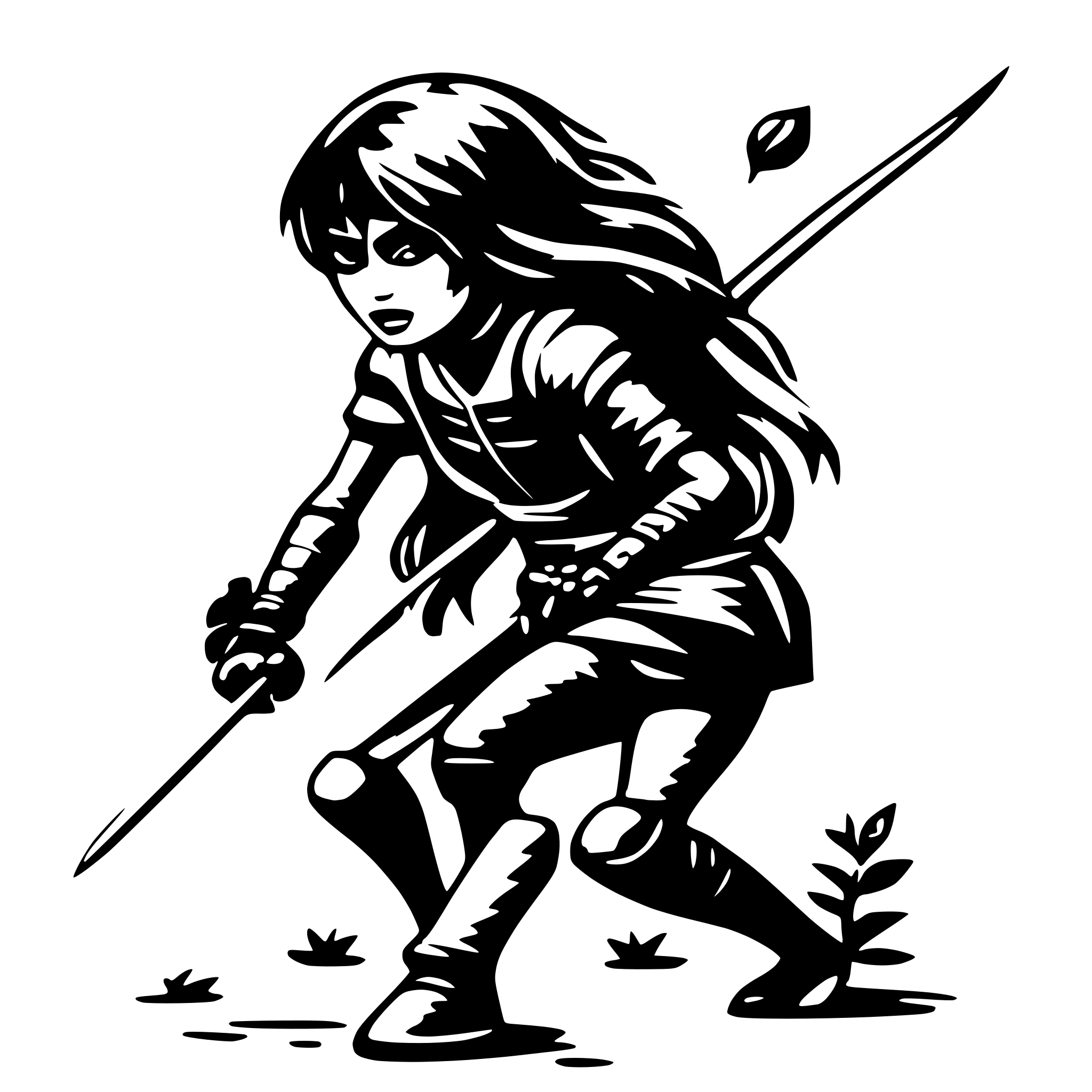 AI-generated SVG of 'female ninja fights cherry larva'