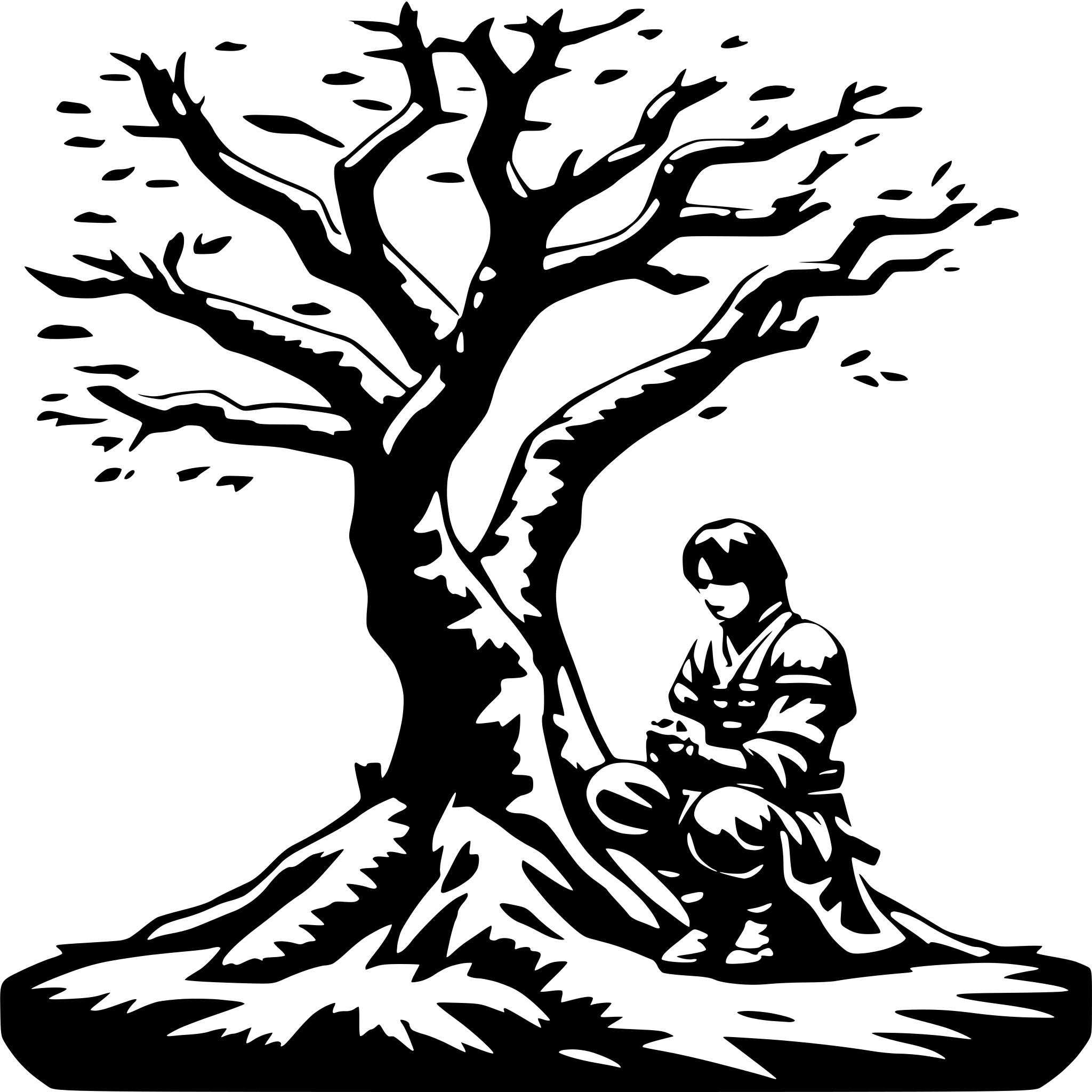 AI-generated SVG of 'samurai kneeling under a tree'