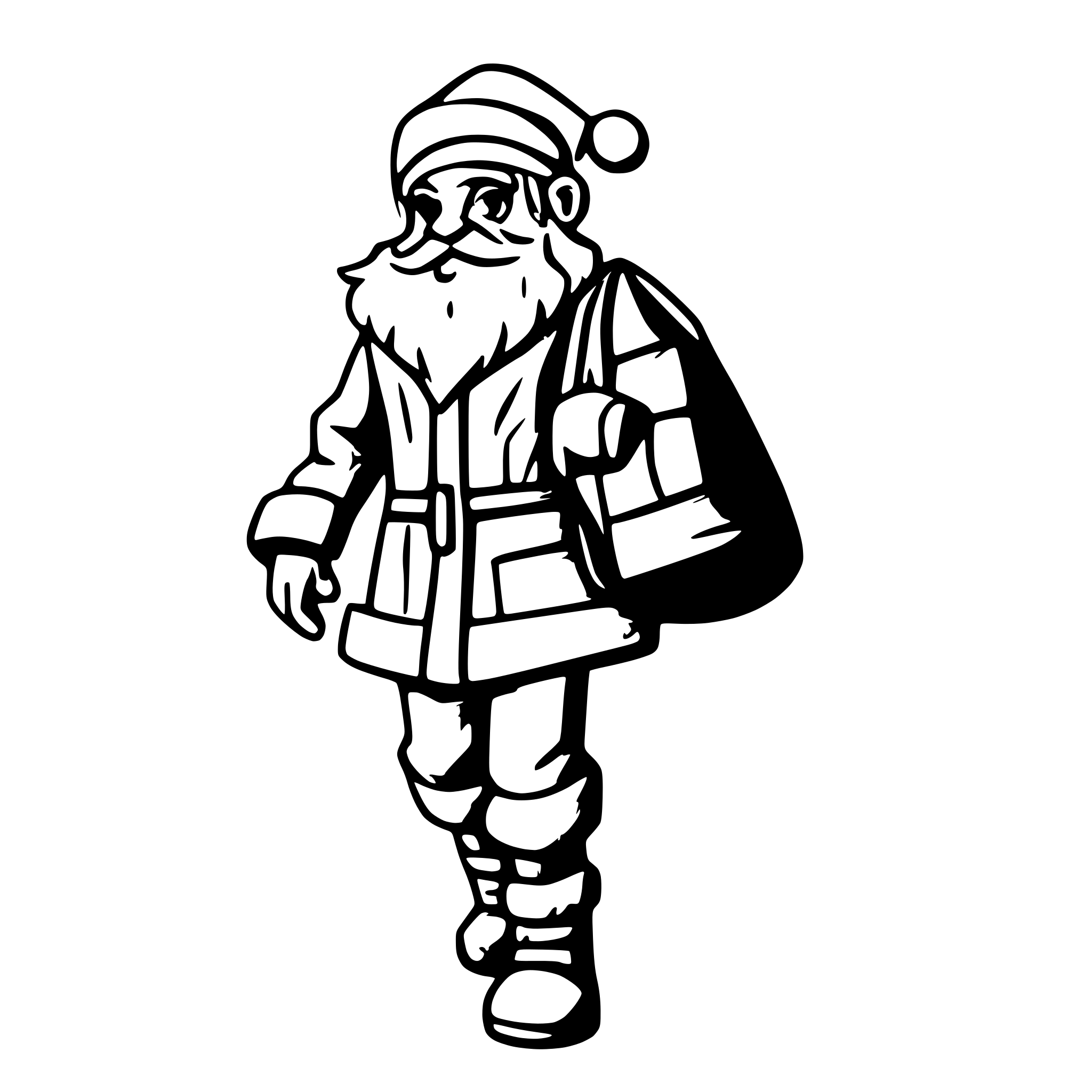 AI-generated SVG of a Generate a Santa Claus who is walking and carrying his sack of presents on his back.