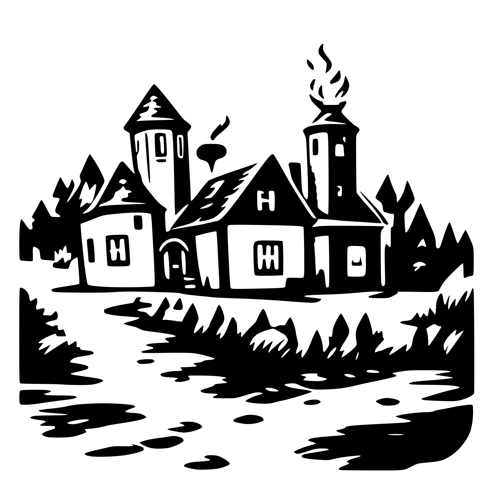 AI-generated SVG of 'old village burning'