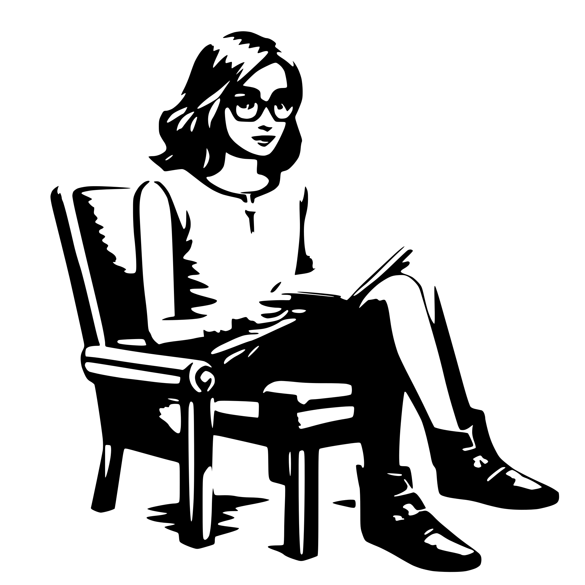 AI-generated SVG of a a girl, sit on a chair, reading a book, with glasses AI-generated SVG of a a girl, sit on a chair, reading a book, with glasses