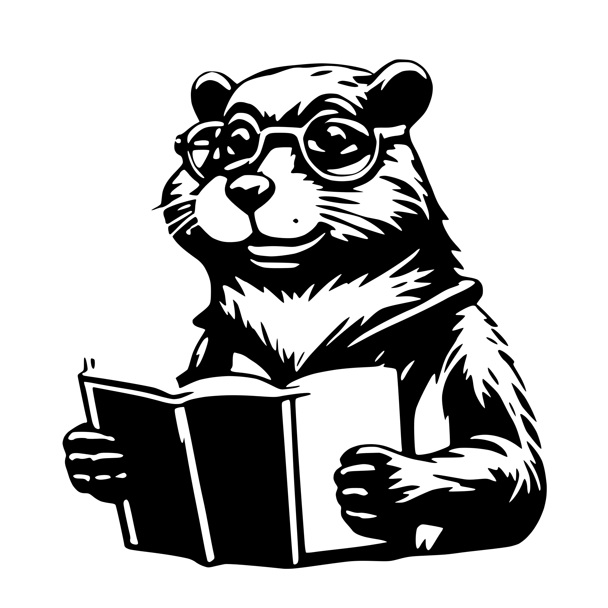 AI-generated SVG of a beaver with buck teeth holding a book with glasses