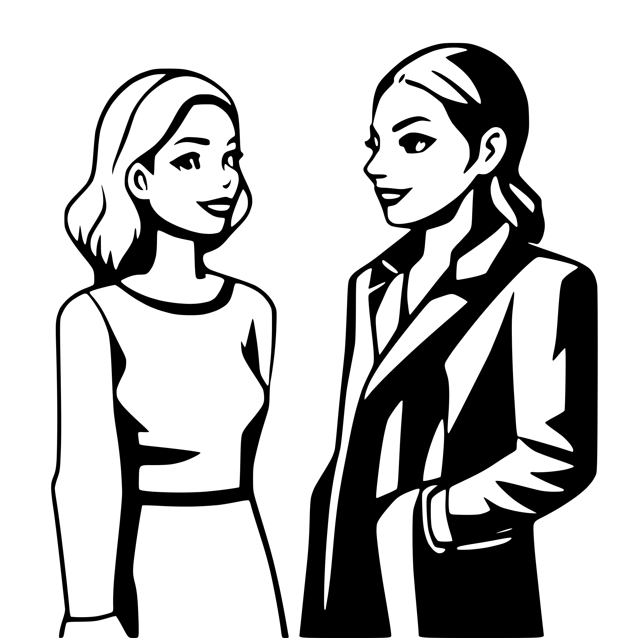 AI-generated SVG of a man and woman talking, abstract, black and white