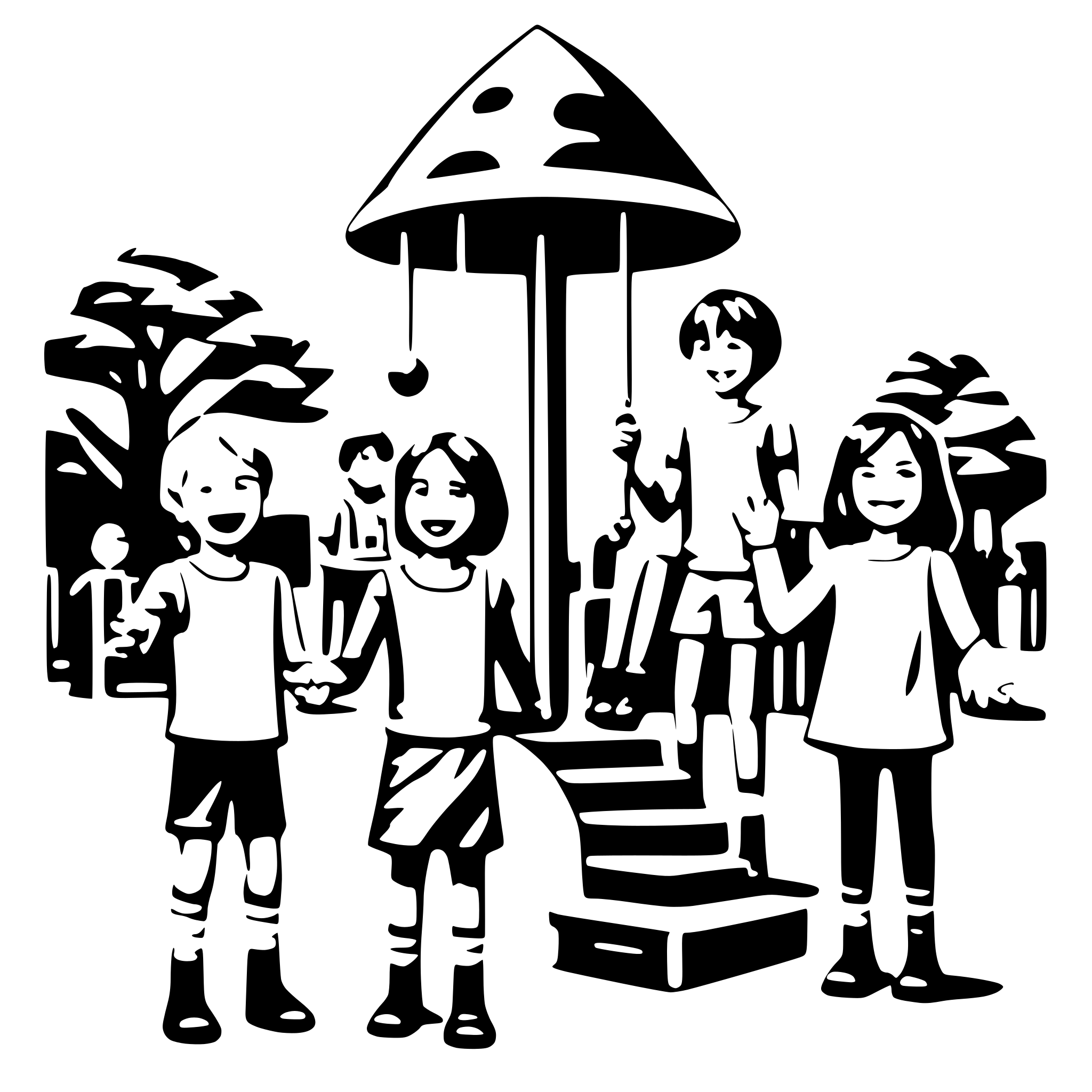 AI-generated SVG of a many children with smiling face paying on the playground