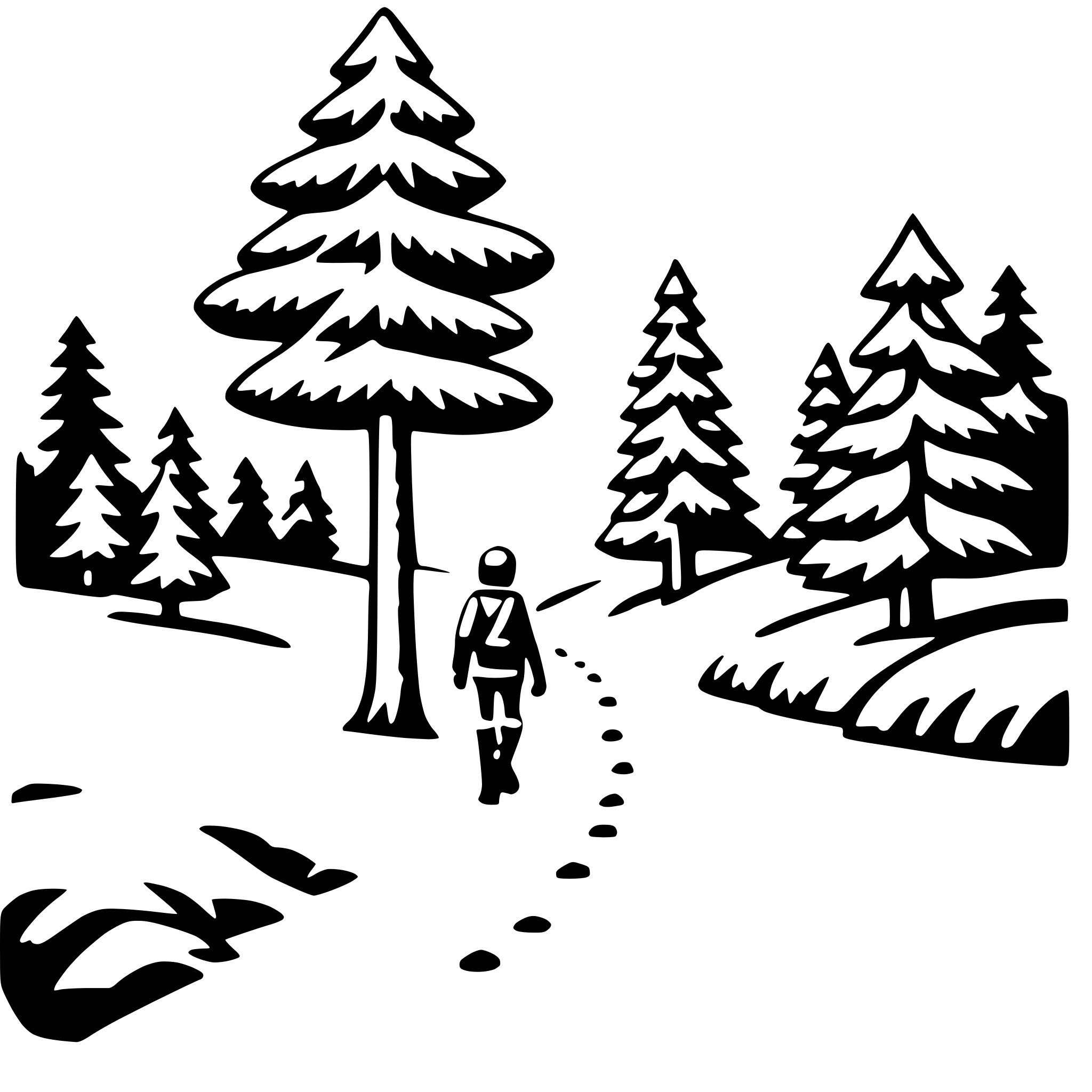 AI-generated SVG of a snowy forest trek