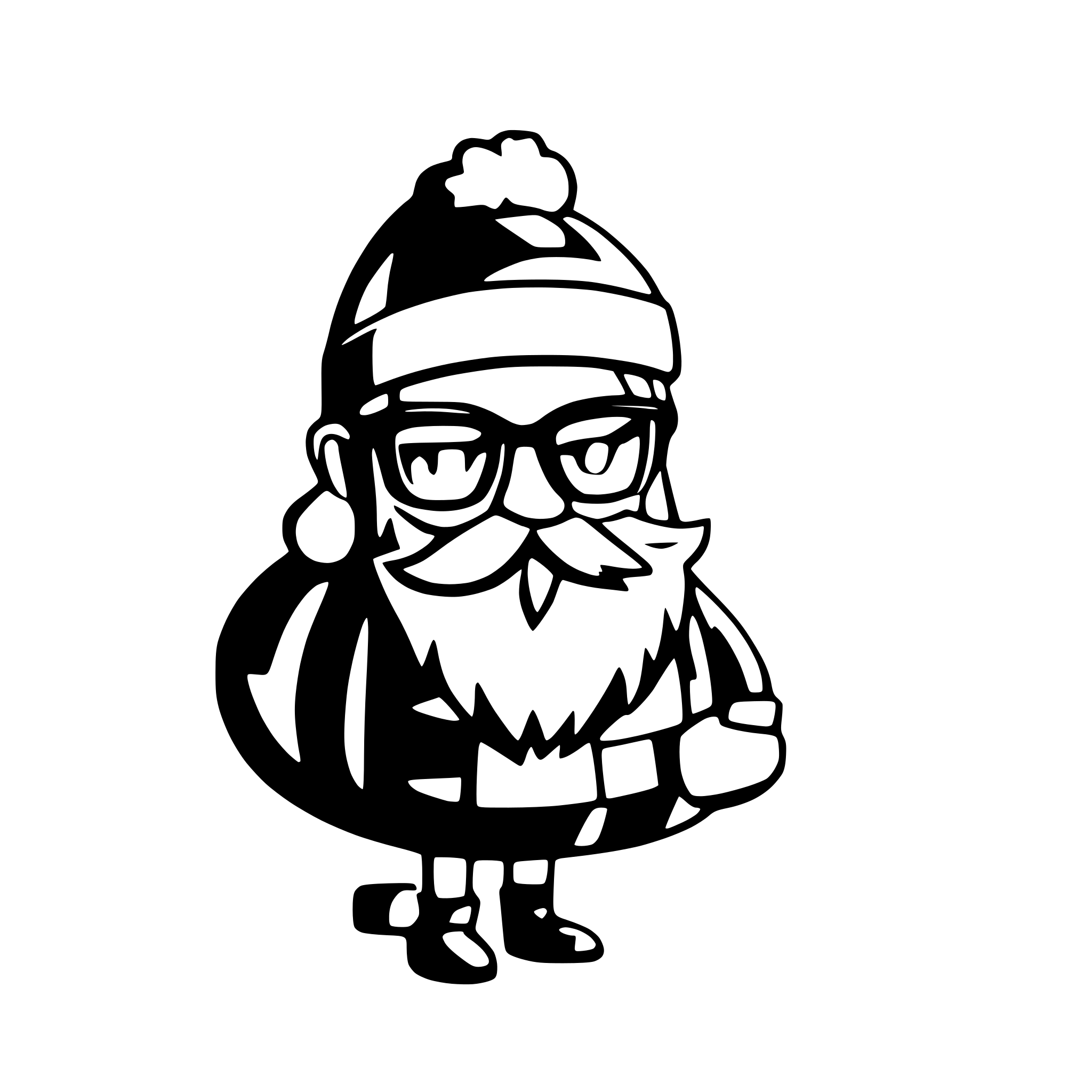 AI-generated SVG of a hipster santa with glasses black and white