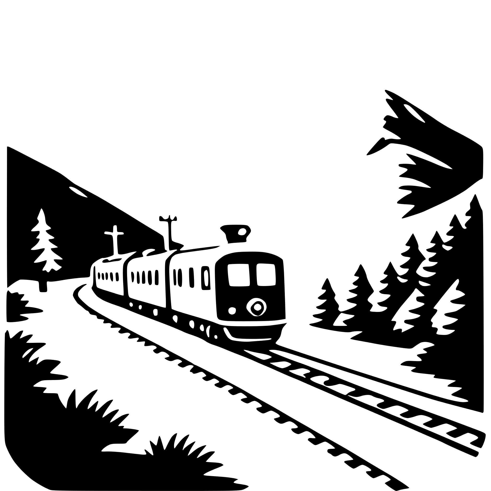 AI-generated SVG of a train ride through mountains