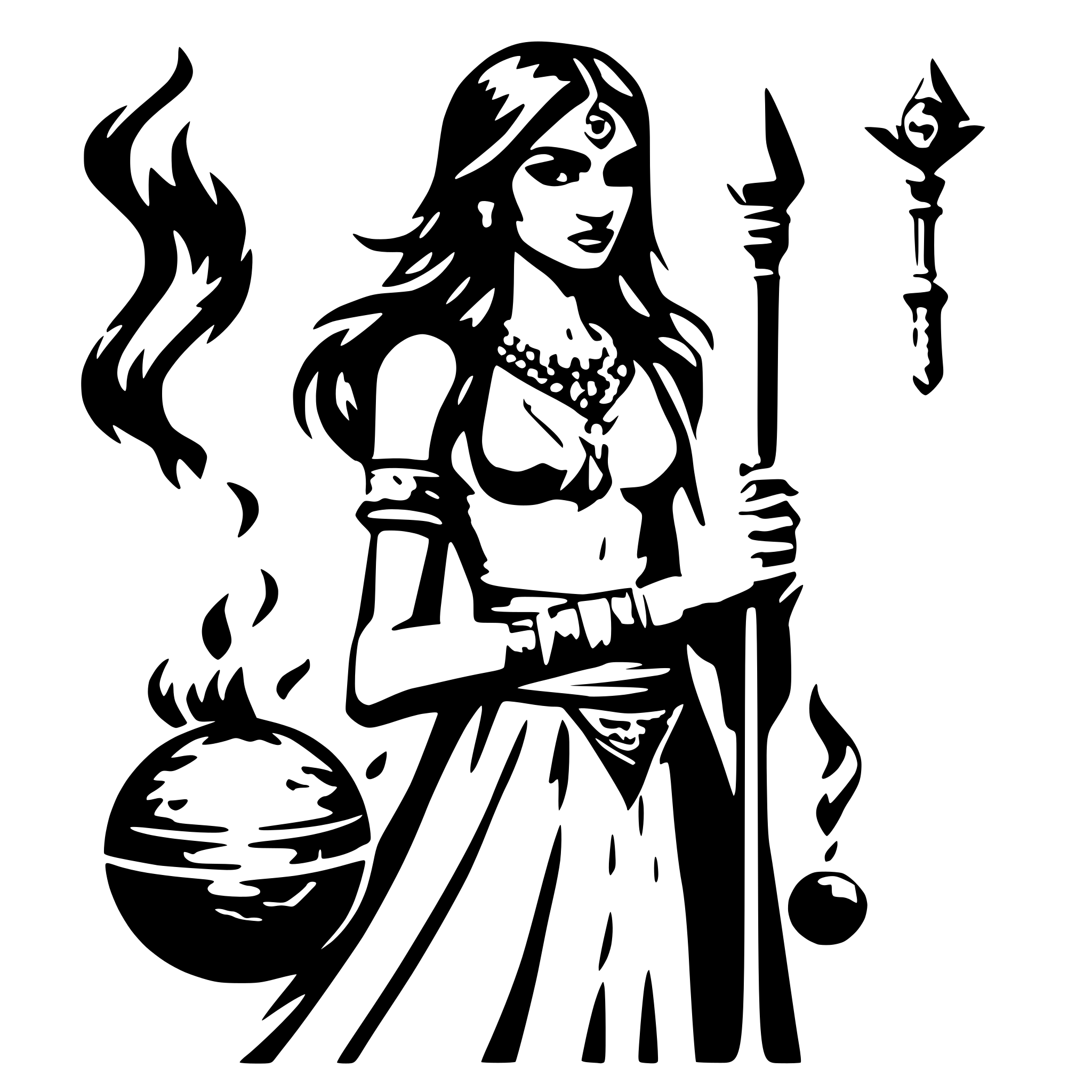 AI-generated SVG of a a beautiful indian sorceress with a staff in one hand and a fiery ball in the other AI-generated SVG of a a beautiful indian sorceress with a staff in one hand and a fiery ball in the other