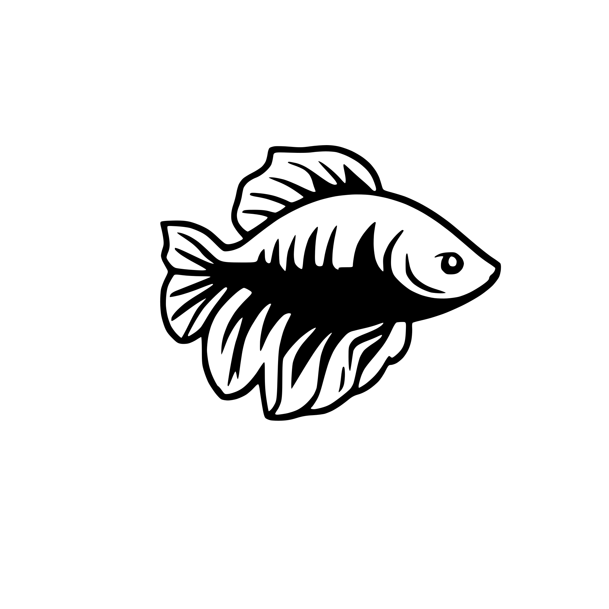 AI-generated SVG of a simple betta fish with large fin. head on top, rear fin on the bottom