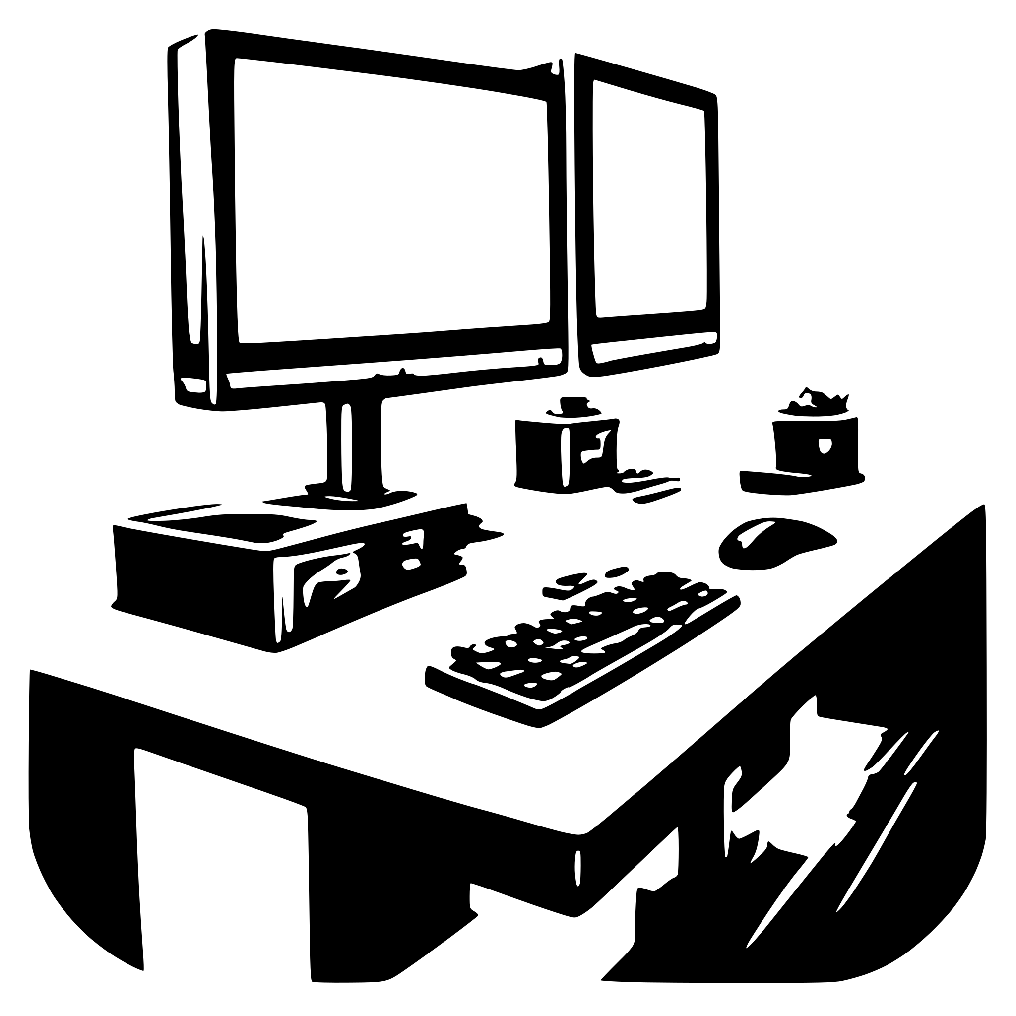 AI-generated SVG of a A dual-monitor desktop setup with a keyboard and mouse. AI-generated SVG of a A dual-monitor desktop setup with a keyboard and mouse.