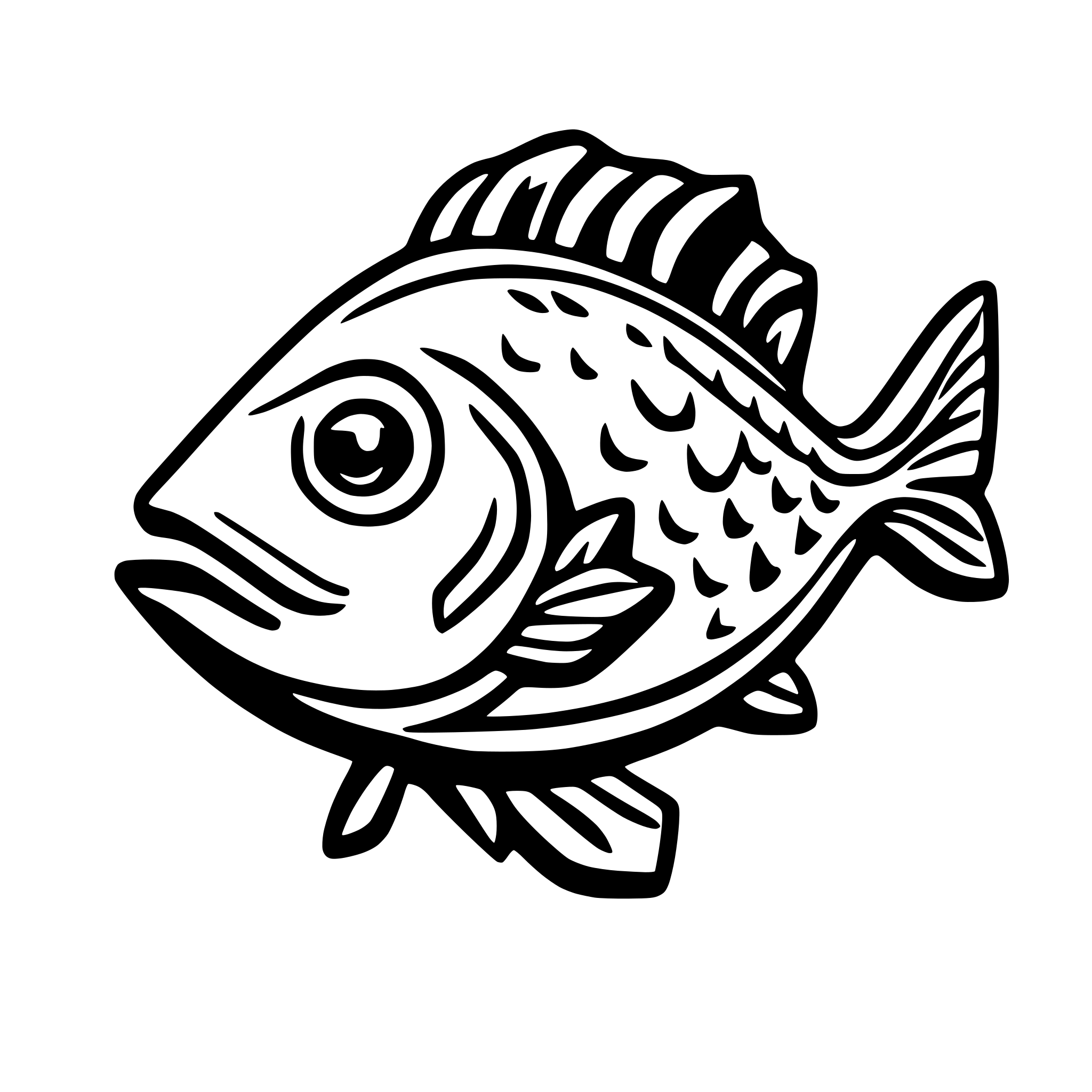 AI-generated SVG of a logo style depiction of a red snapper fish, with a happy appearance and a smile