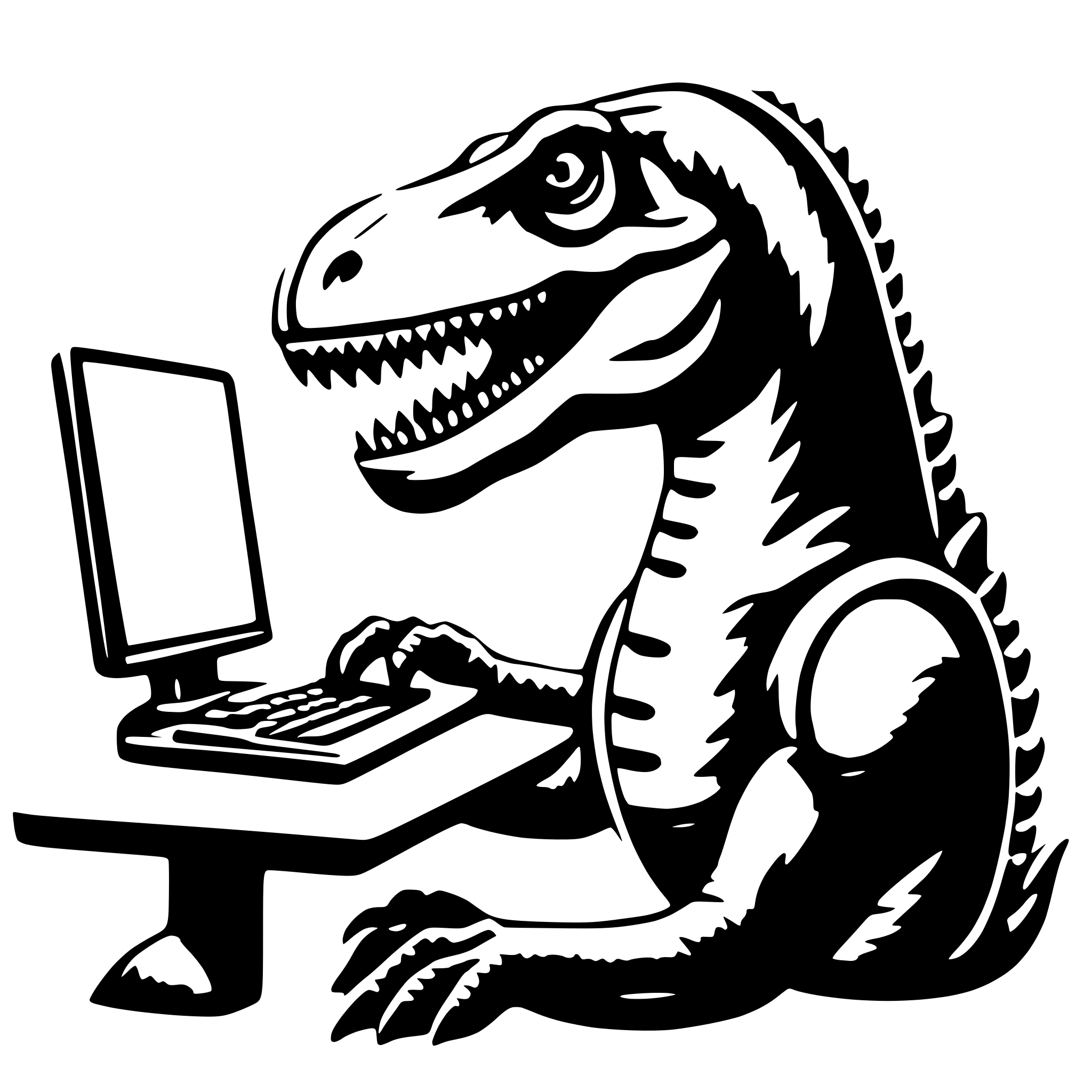 AI-generated SVG of 't-rex with computer'