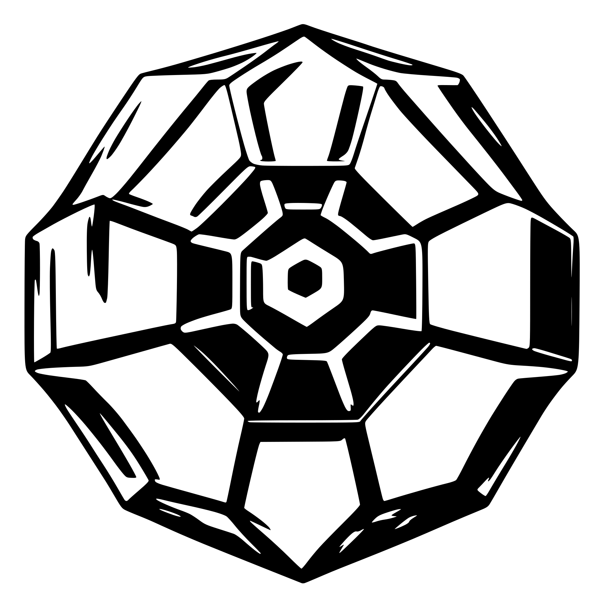 AI-generated SVG of a dodecahedron black 2 px line