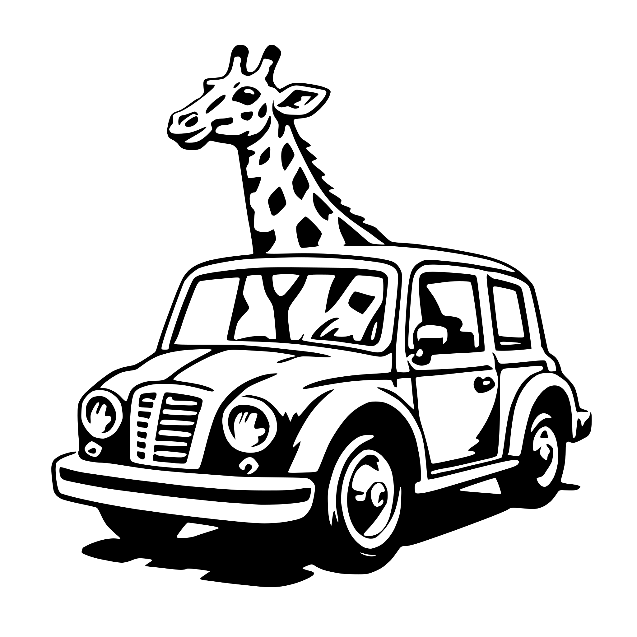 AI-generated SVG of 'giraffe in car'