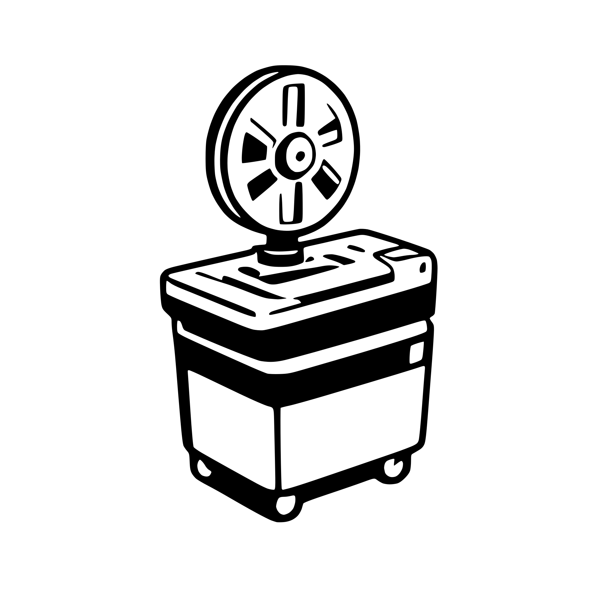 AI-generated SVG of a An overhead projector that throws out excel sheets. AI-generated SVG of a An overhead projector that throws out excel sheets.