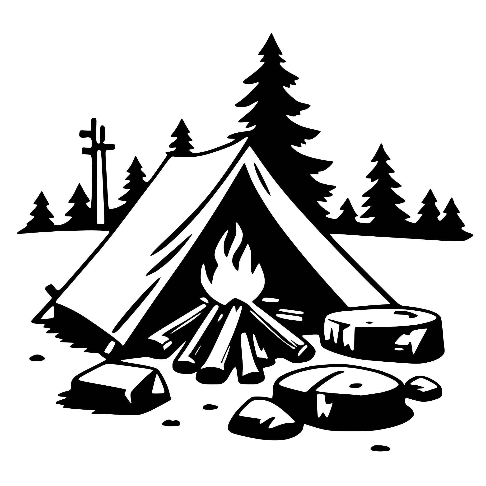 AI-generated SVG of a campfire and tent