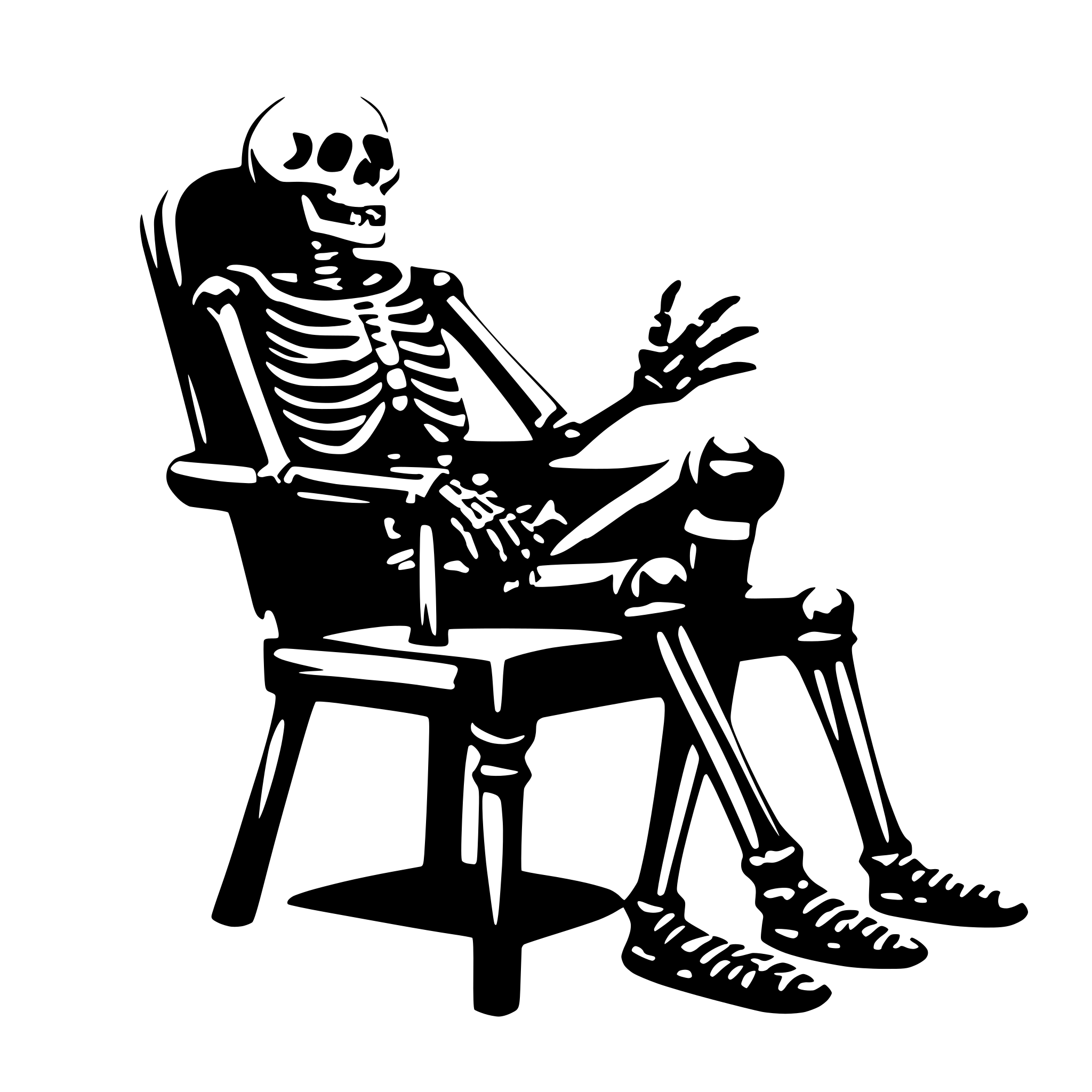 AI-generated SVG of 'skeleton SITING ON A CHAIR'