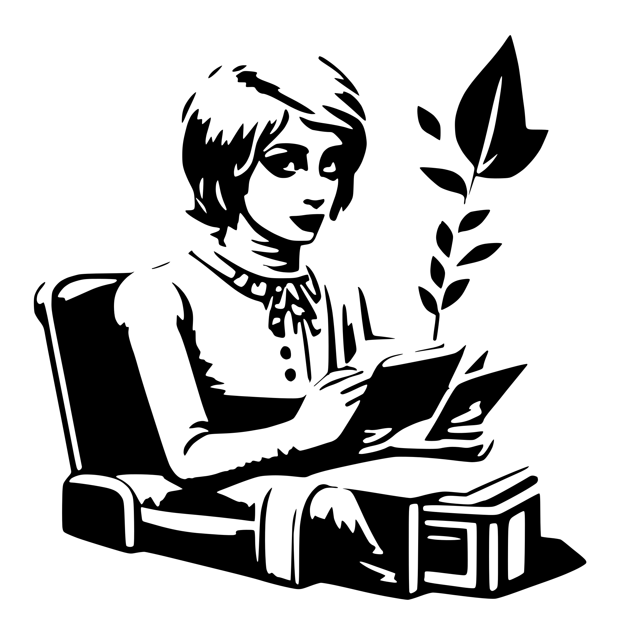 AI-generated SVG of a art mannequin with book, writing on the book